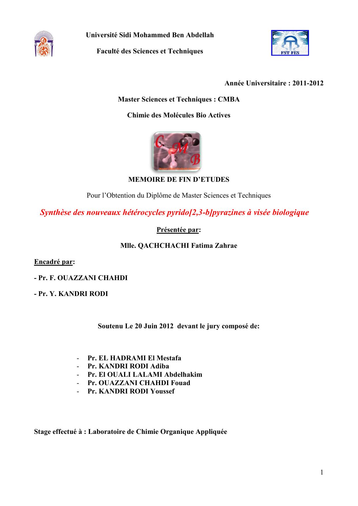 Synthèse des nouveaux hétérocycles pyrido[2,3-b]pyrazines à visée biologique