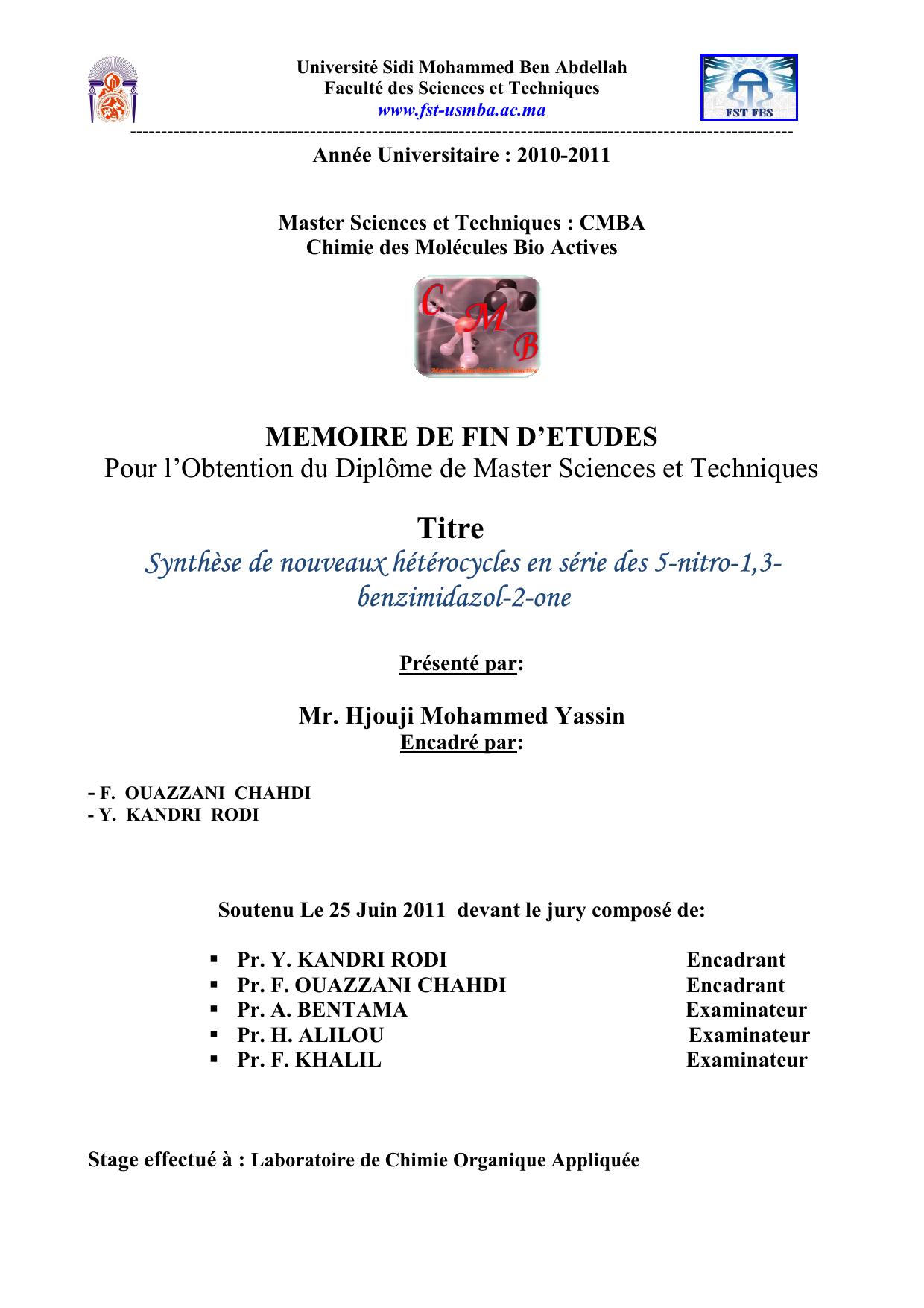 Synthèse de nouveaux hétérocycles en série des 5-nitro-1,3- benzimidazol-2-one