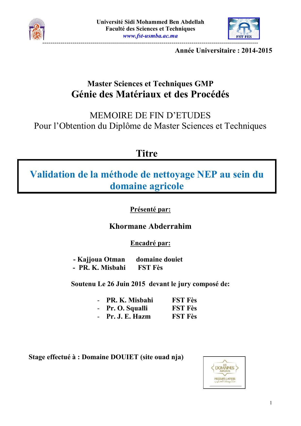 Validation de la méthode de nettoyage NEP au sein du domaine agricole