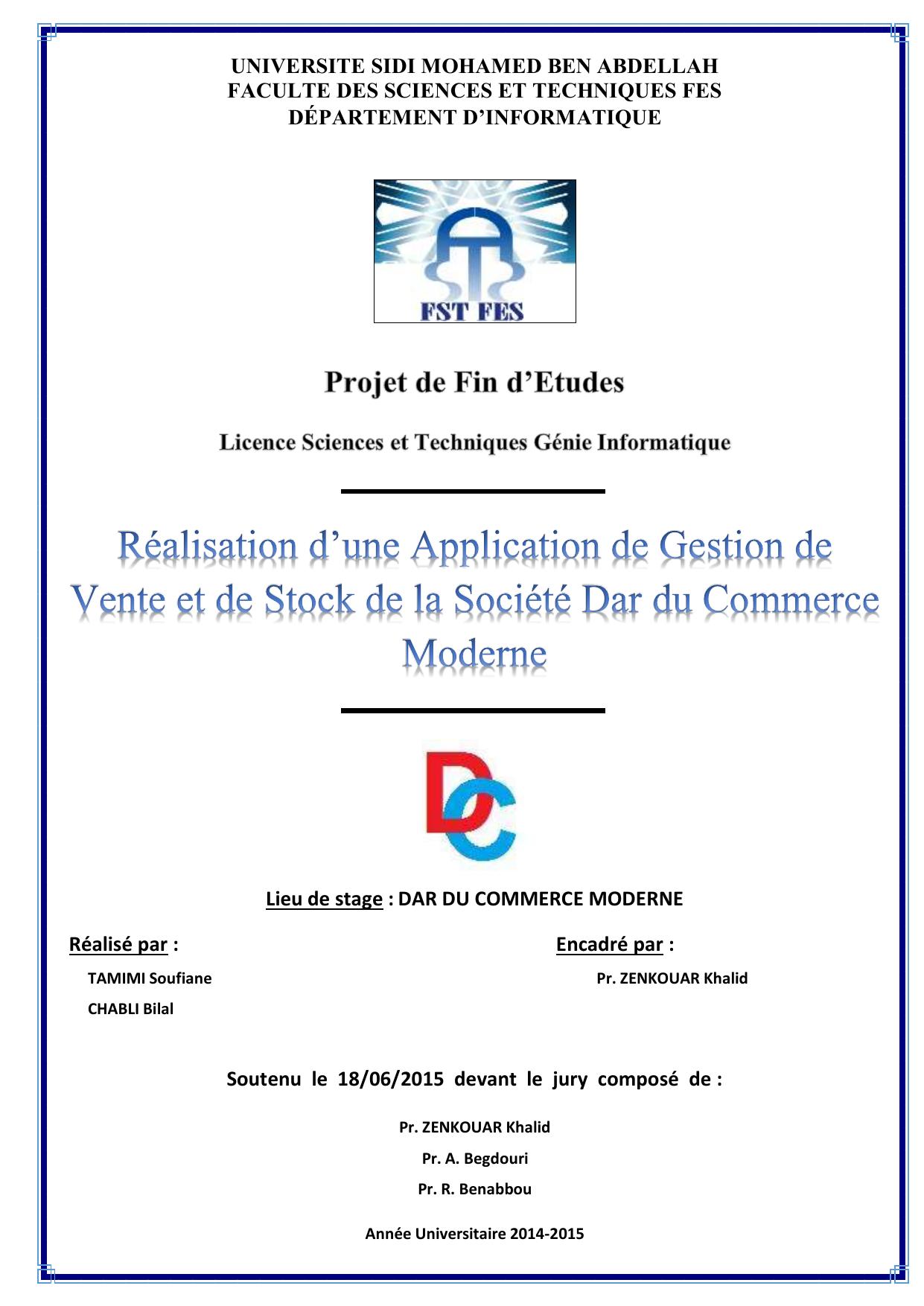 Réalisation d'une application de gestion de vente de stock de la société Dar du Commerce Moderne