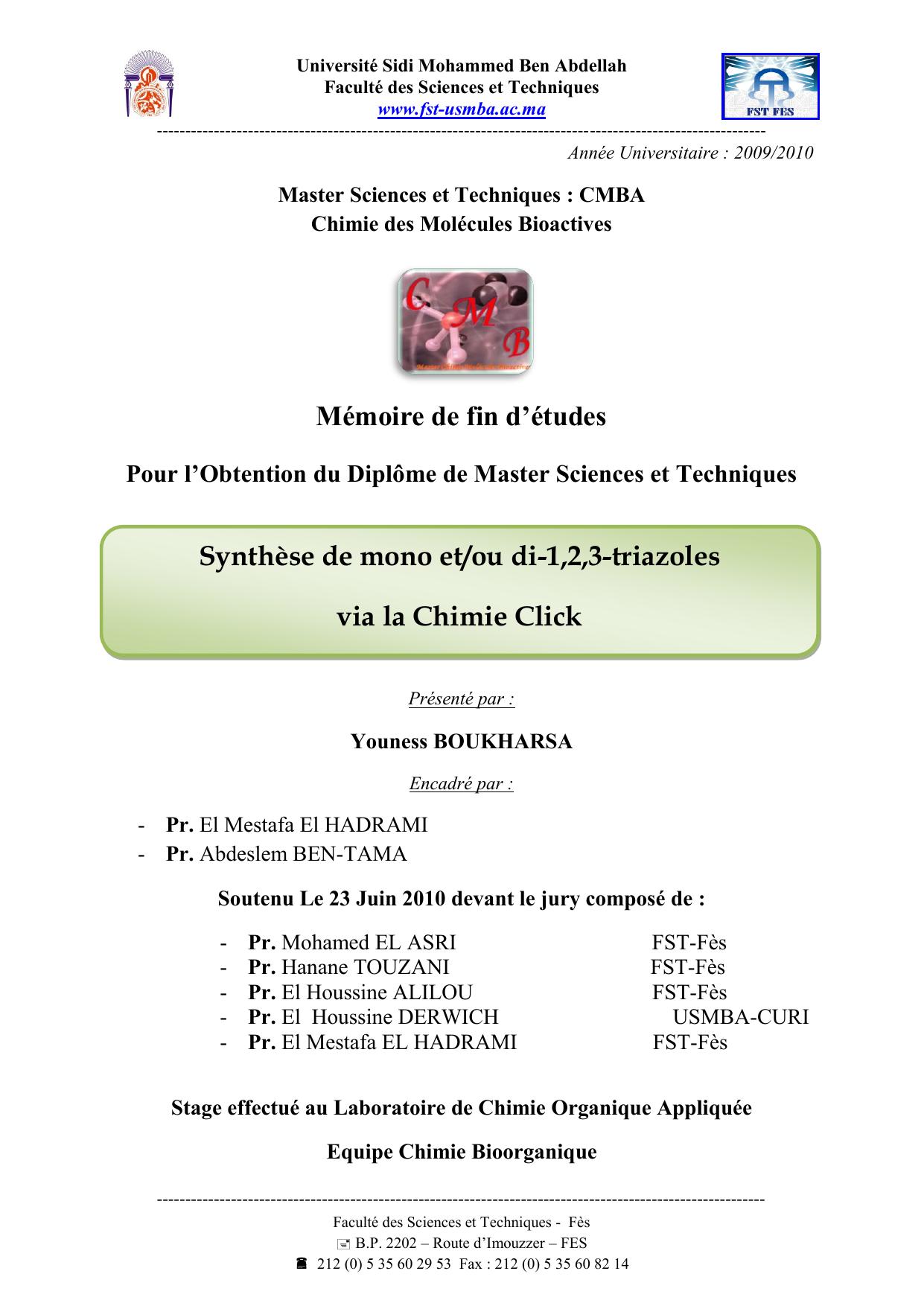 Synthèse de mono et/ou di-1,2,3-triazoles via la Chimie Click