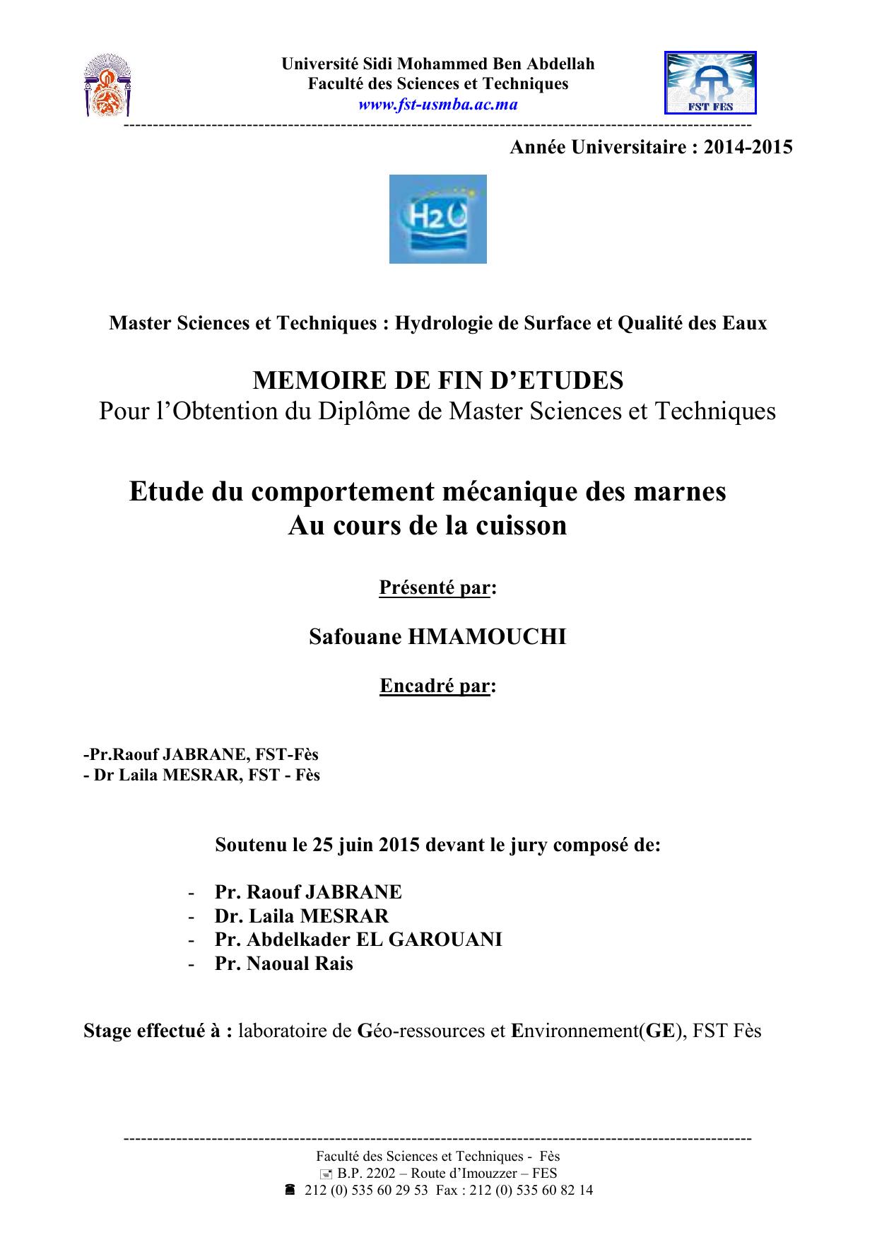 Etude du comportement mécanique des marnes au cours de la cuisson