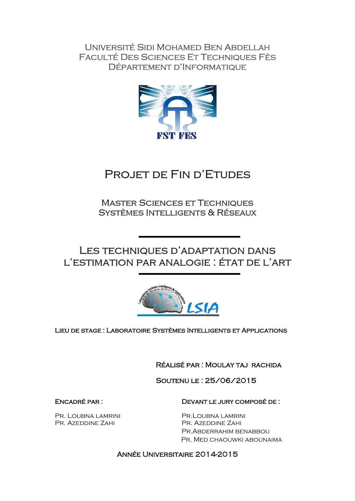 Les techniques d'adaptation dans l'estimation par analogie: Etat de l'art