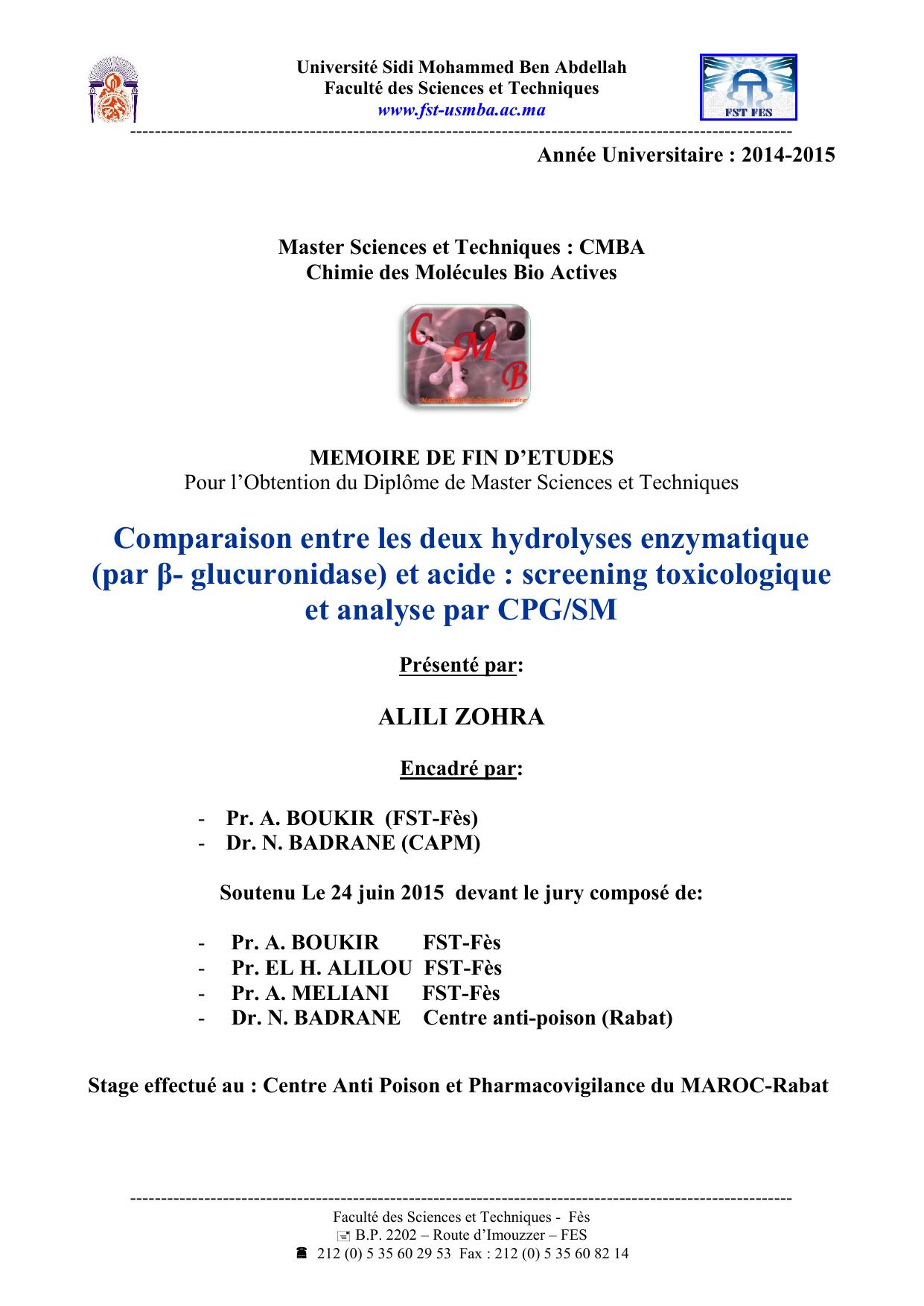 Comparaison entre les deux hydrolyses enzymatique (par β- glucuronidase) et acide : screening toxicologique et analyse par CPG/SM