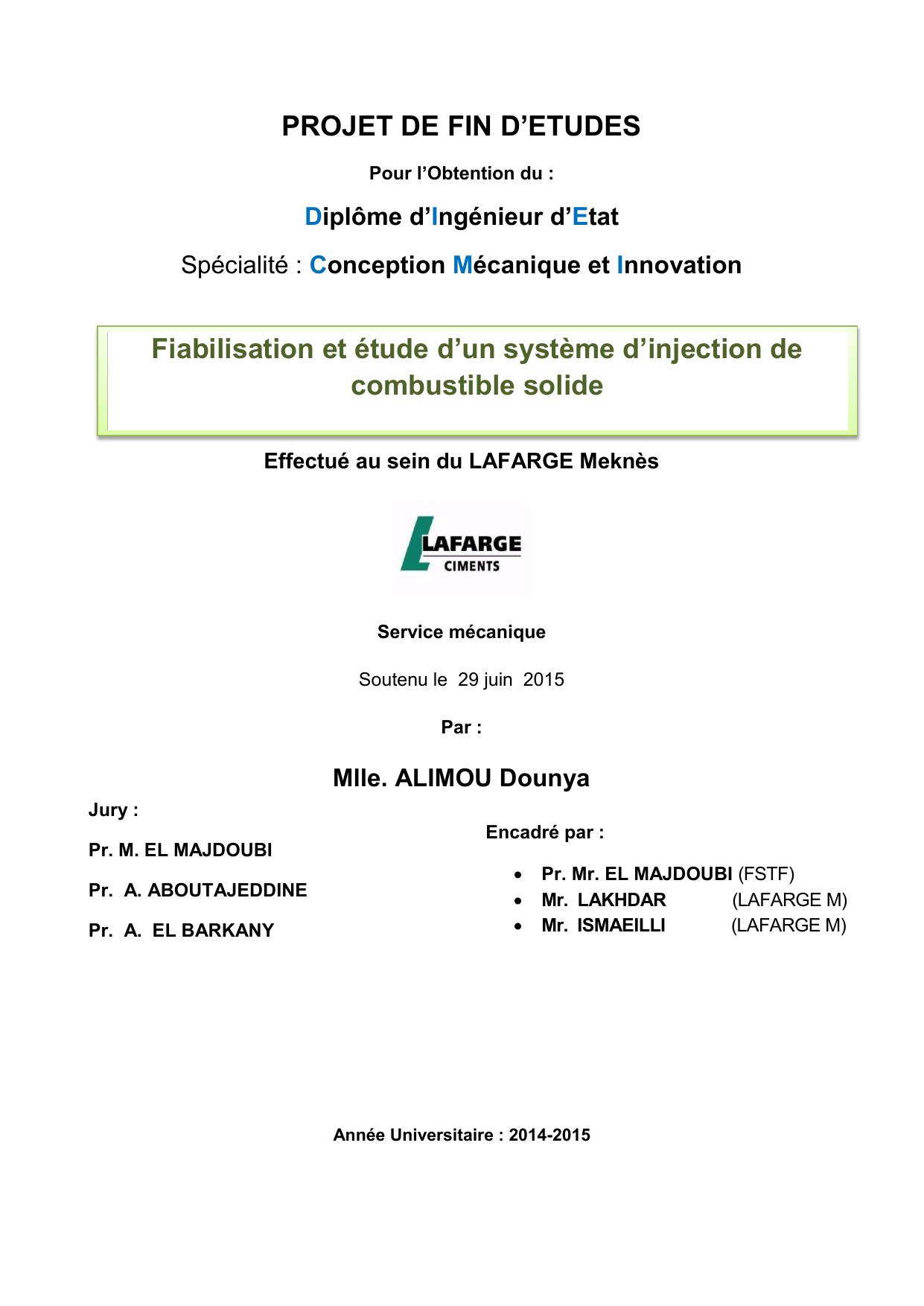 Fiabilisation et étude d’un système d’injection de combustible solide