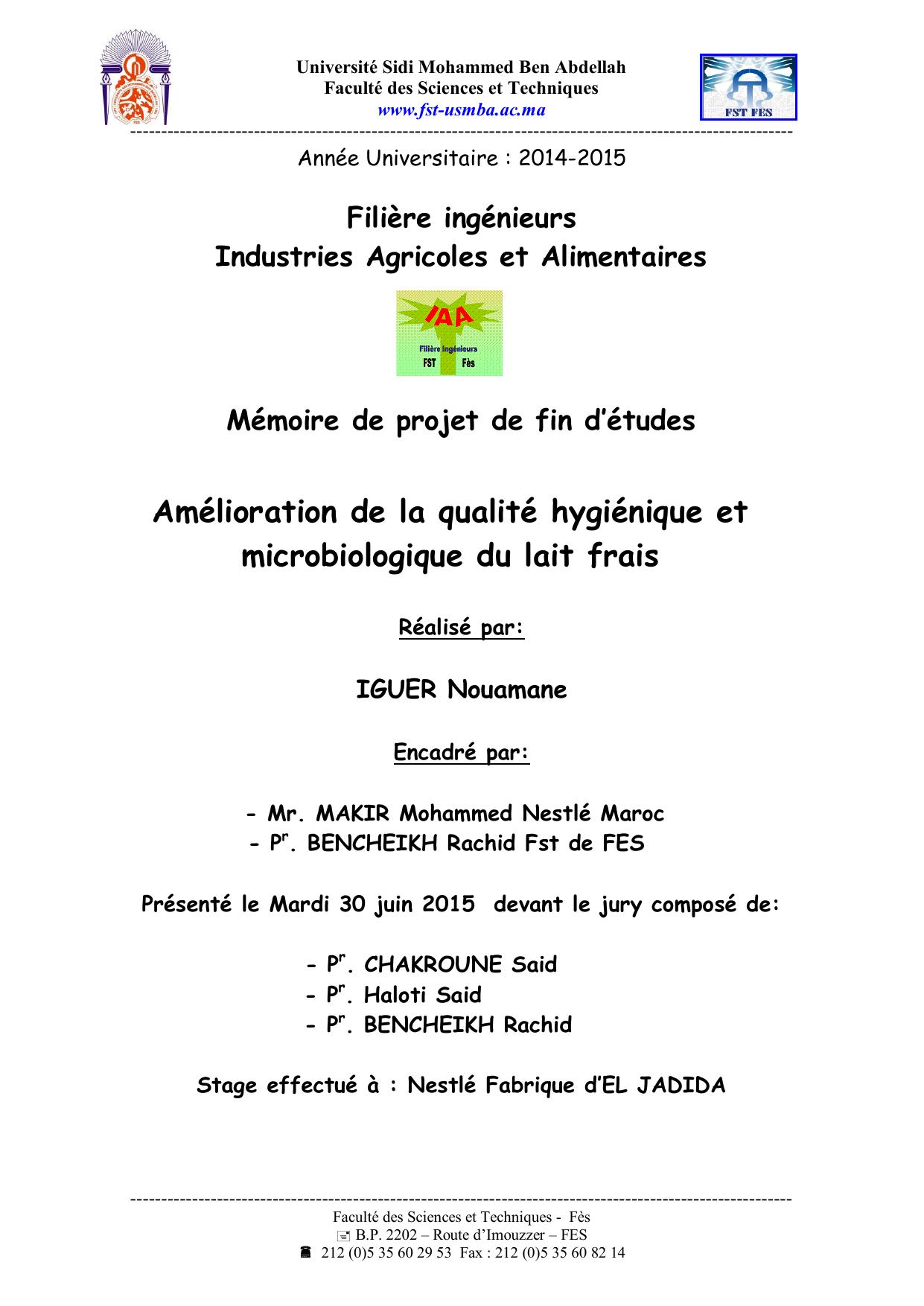 Amélioration de la qualité hygiénique et microbiologique du lait frais