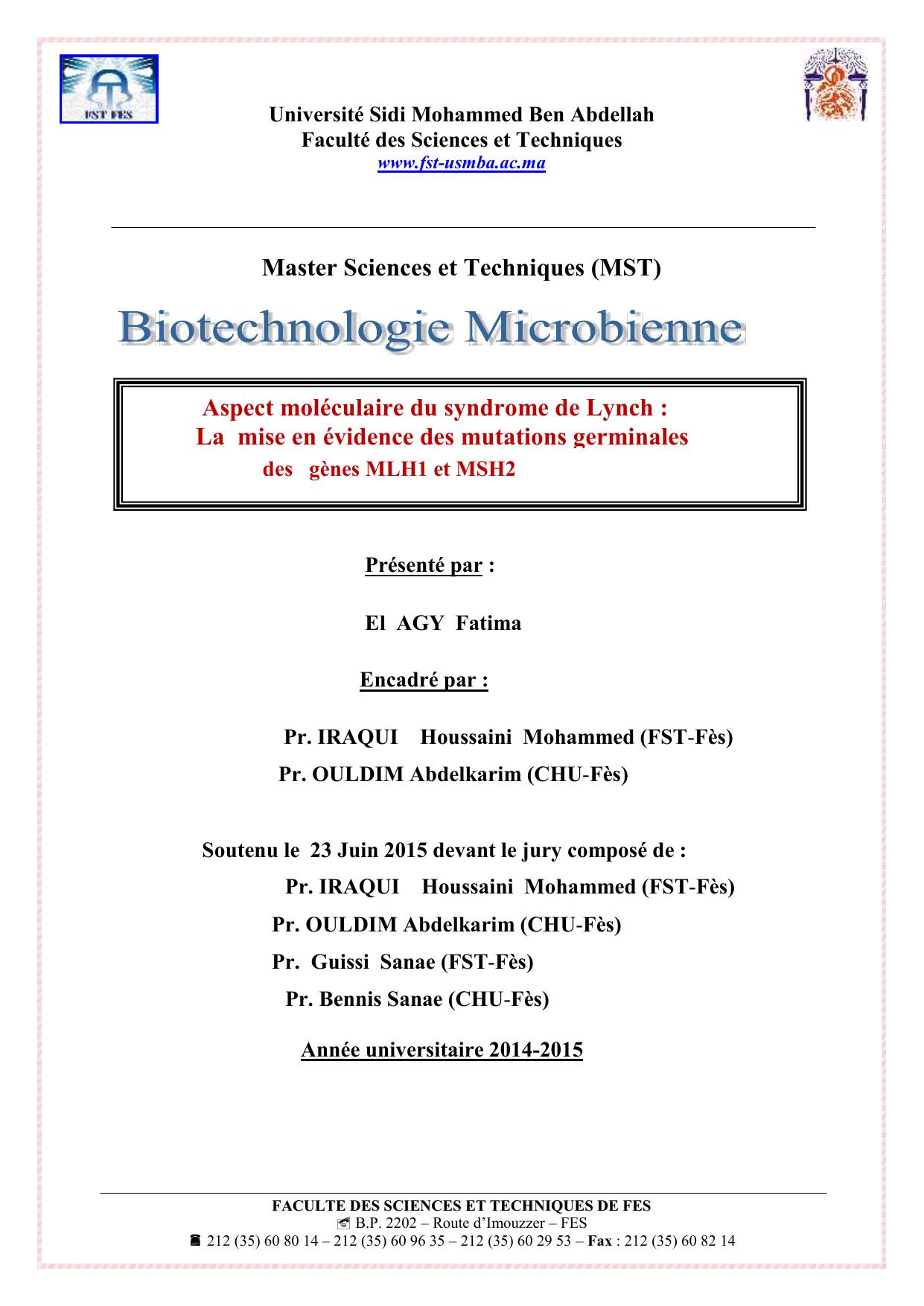 Aspect moléculaire du syndrome de Lynch : La mise en évidence des mutations germinales des gènes MLH1 et MSH2