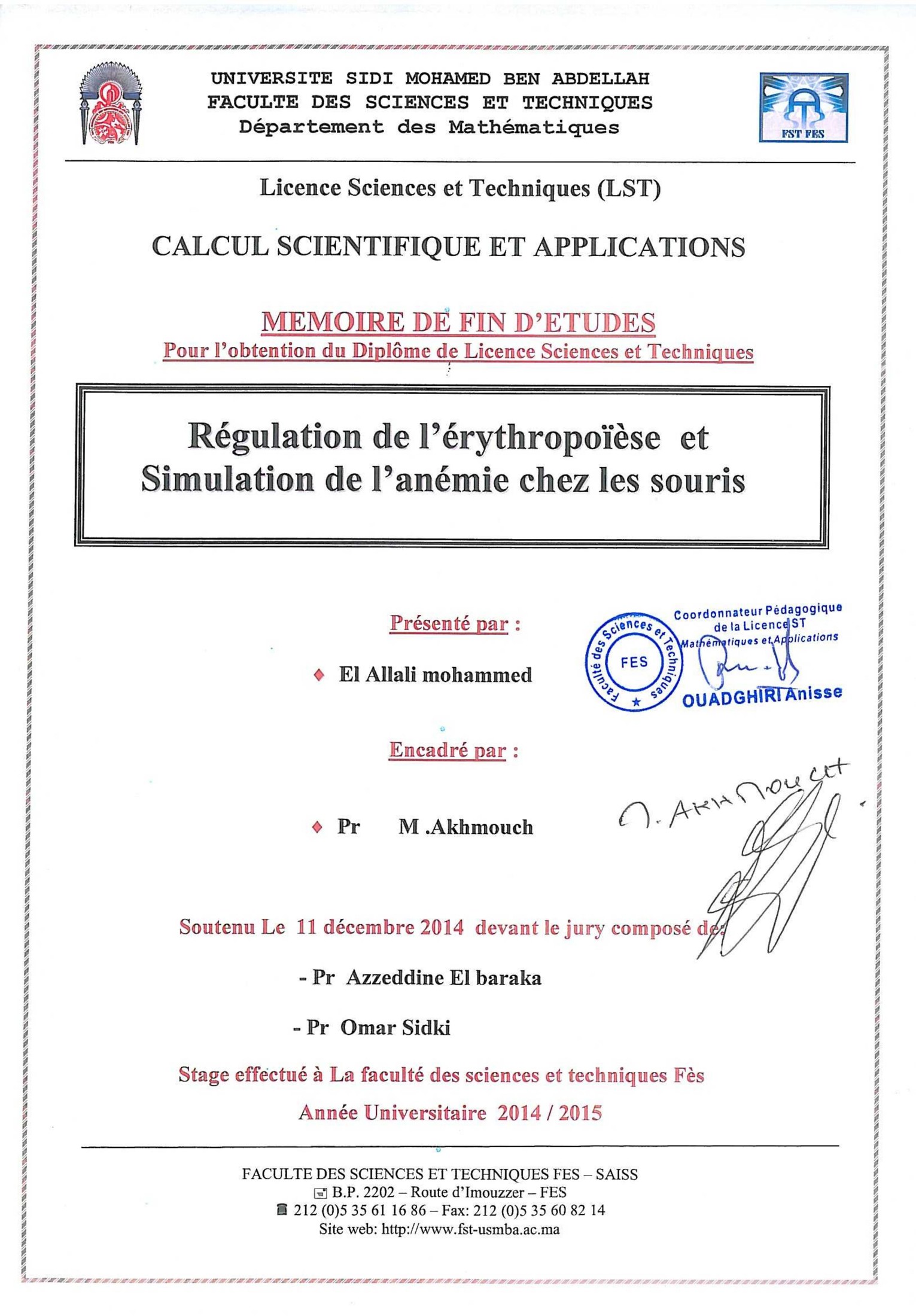 Régulation de l'érythropoïse et simulation de l'anémie chez les souris