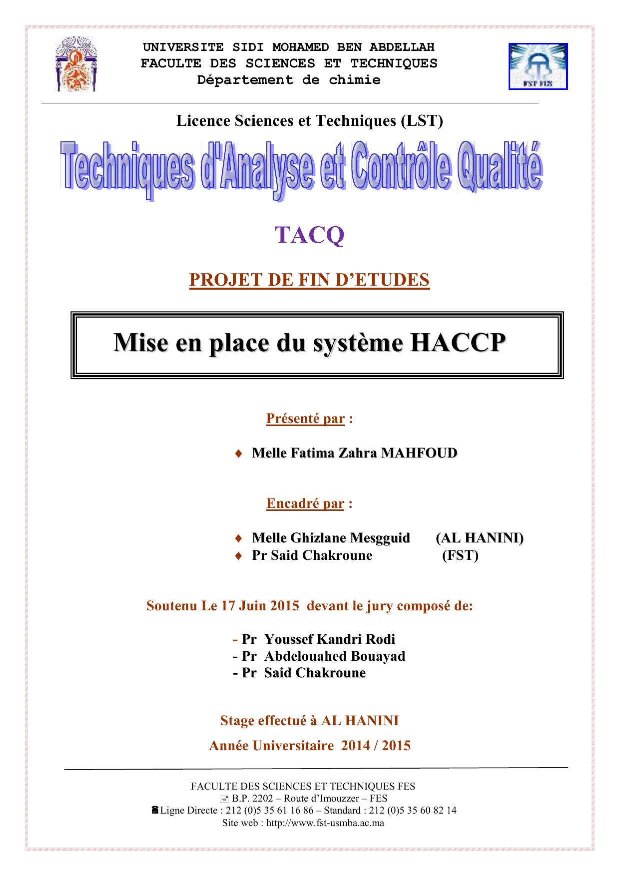 Mise en place du système HACCP