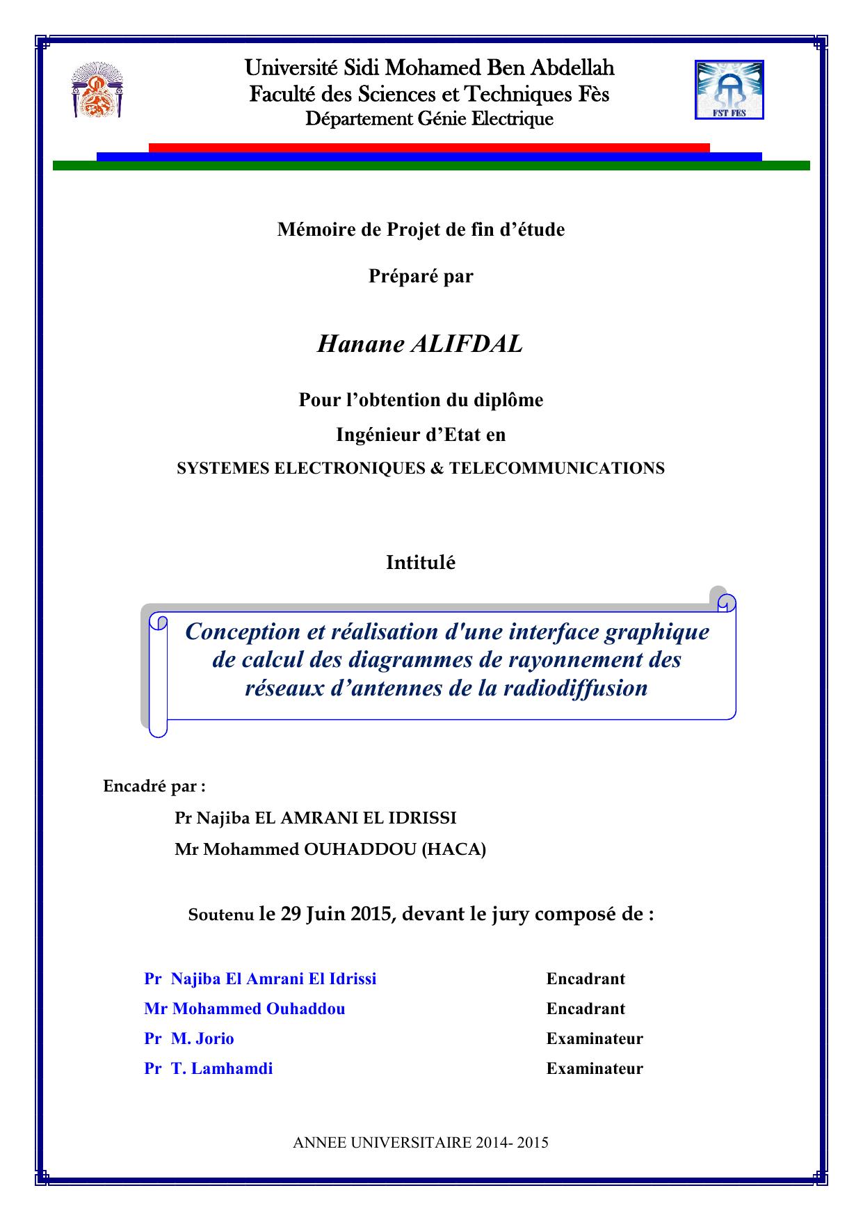 Conception et réalisation d'une interface graphique de calcul des diagrammes de rayonnement des réseaux d’antennes de la radiodiffusion