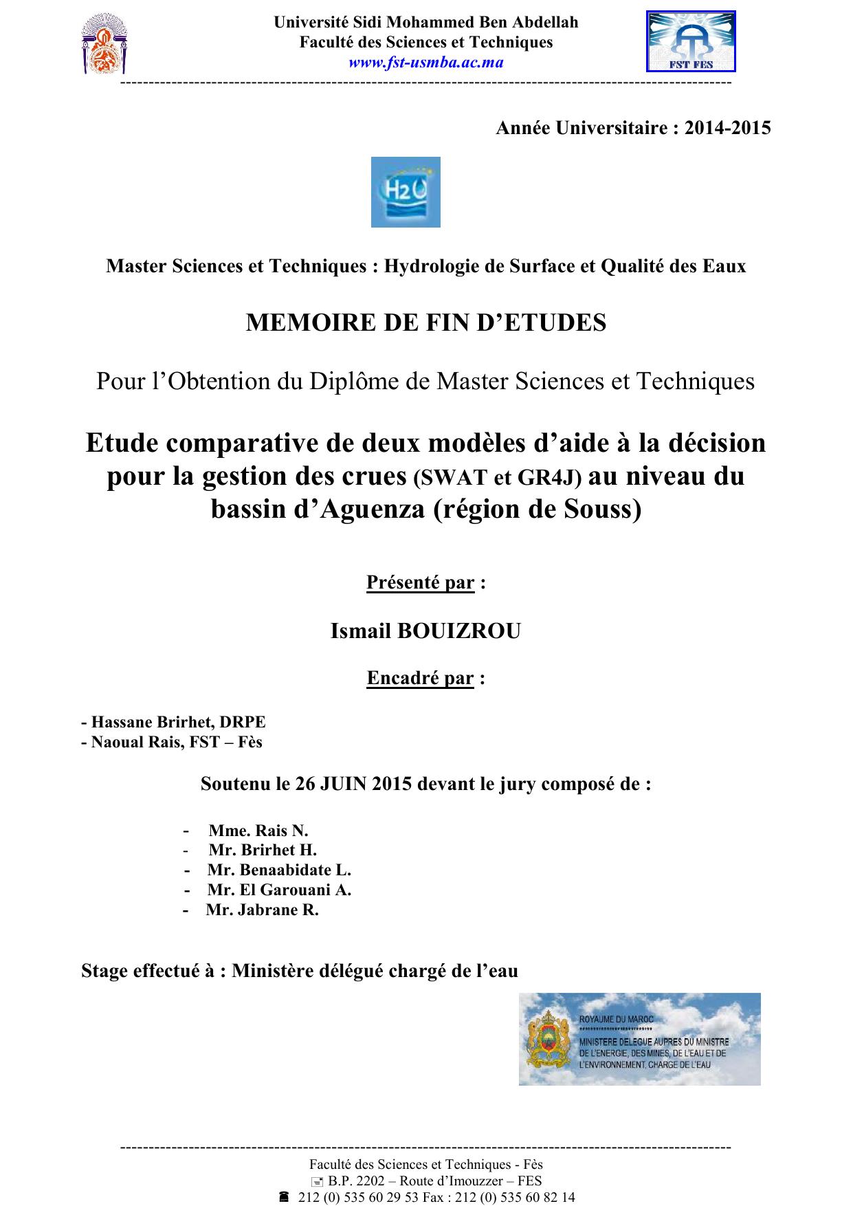 Etude comparative de deux modèles d’aide à la décision pour la gestion des crues (SWAT et GR4J) au niveau du bassin d’Aguenza (région de Souss)