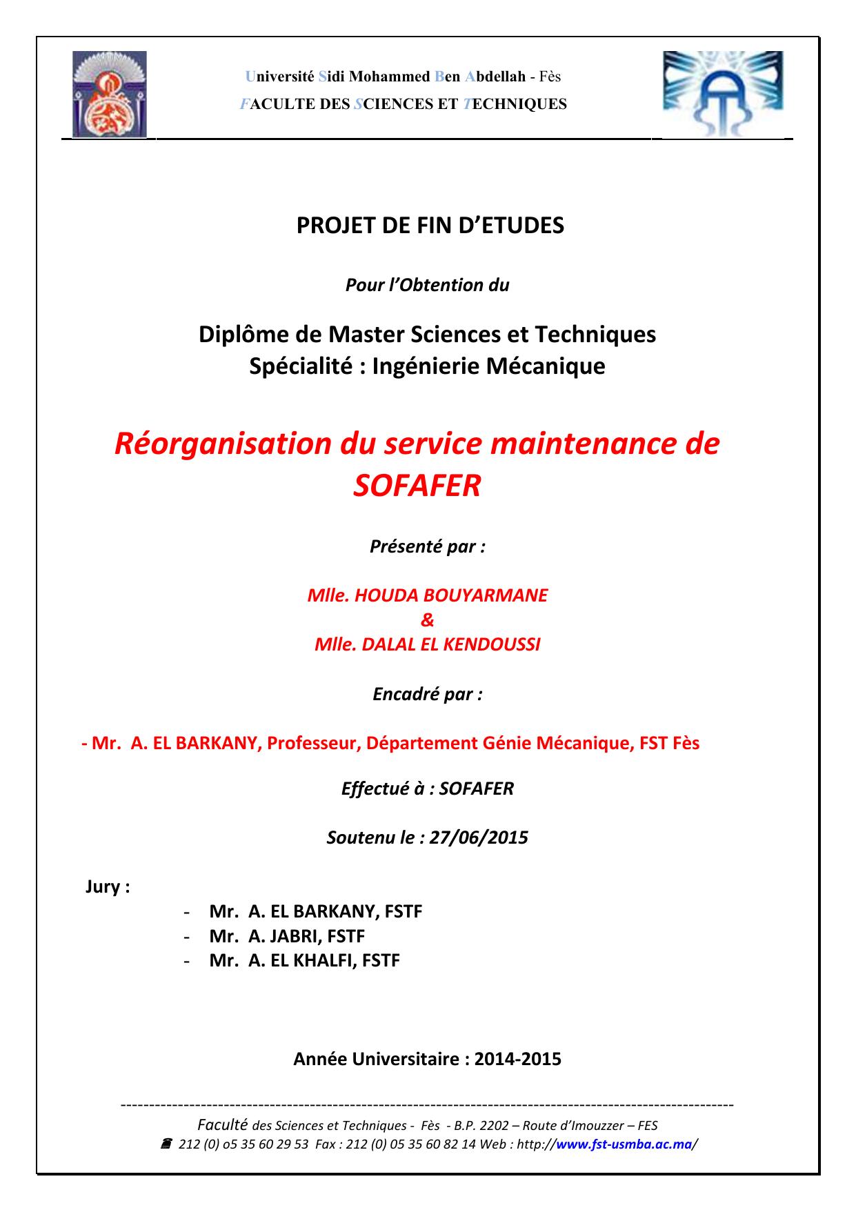 Réorganisation du service maintenance de SOFAFER