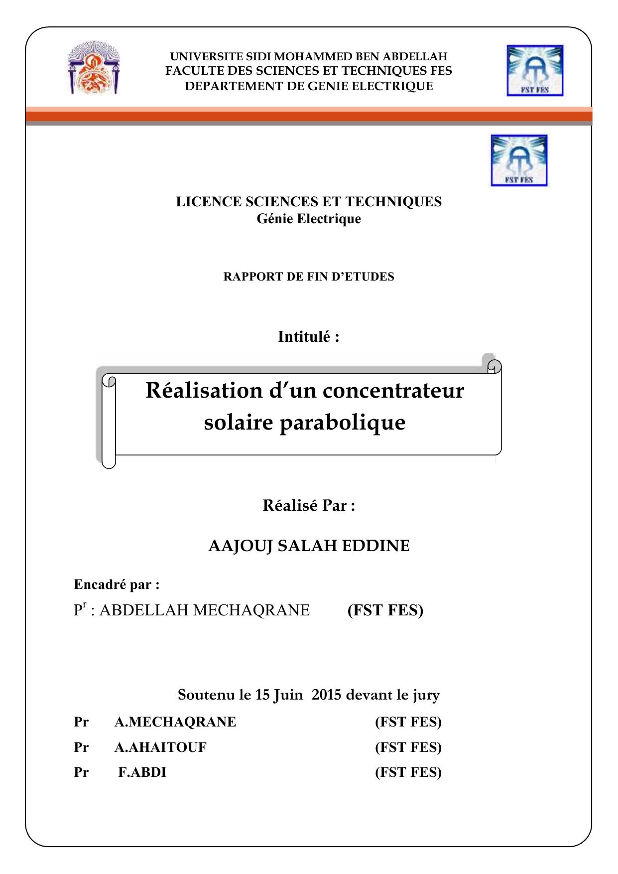 Réalisation d’un concentrateur solaire parabolique