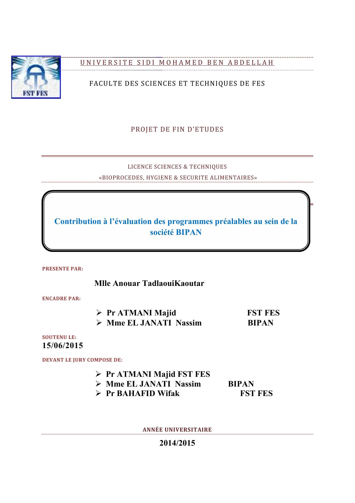 Contribution à l’évaluation des programmes préalables au sein de la société BIPAN