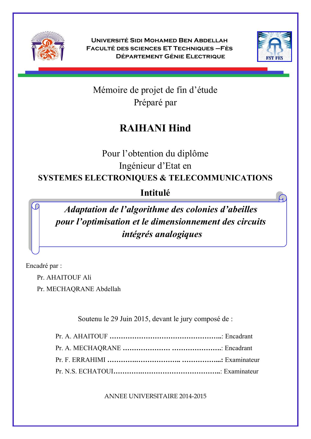 Adaptation de l’algorithme des colonies d’abeilles pour l’optimisation et le dimensionnement des circuits intégrés analogiques