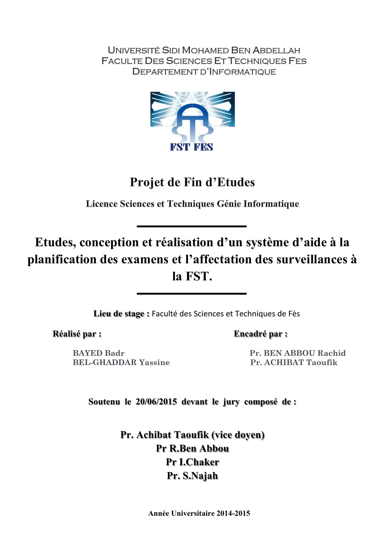 Etudes, conception et réalisation d’un système d’aide à la planification des examens et l’affectation des surveillances à la FST