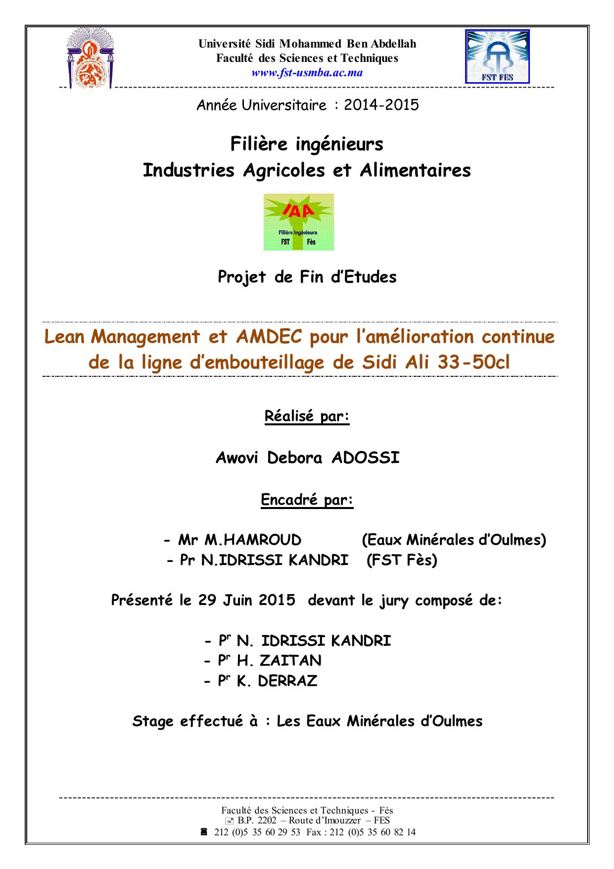 Lean Management et AMDEC pour l’amélioration continue de la ligne d’embouteillage de Sidi Ali 33-50cl