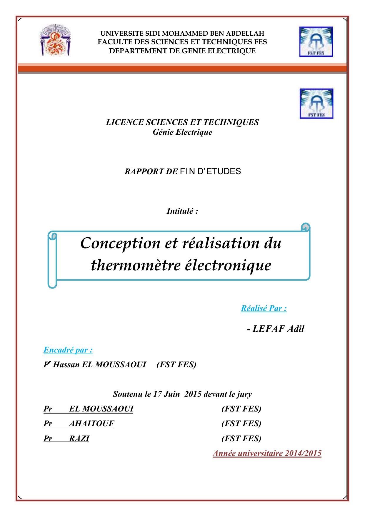 Conception et réalisation du thermomètre électronique