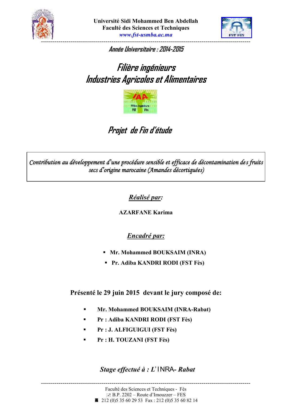 Contribution au développement d’une procédure sensible et efficace de décontamination des fruits secs d’origine marocaine (Amandes décortiquées)