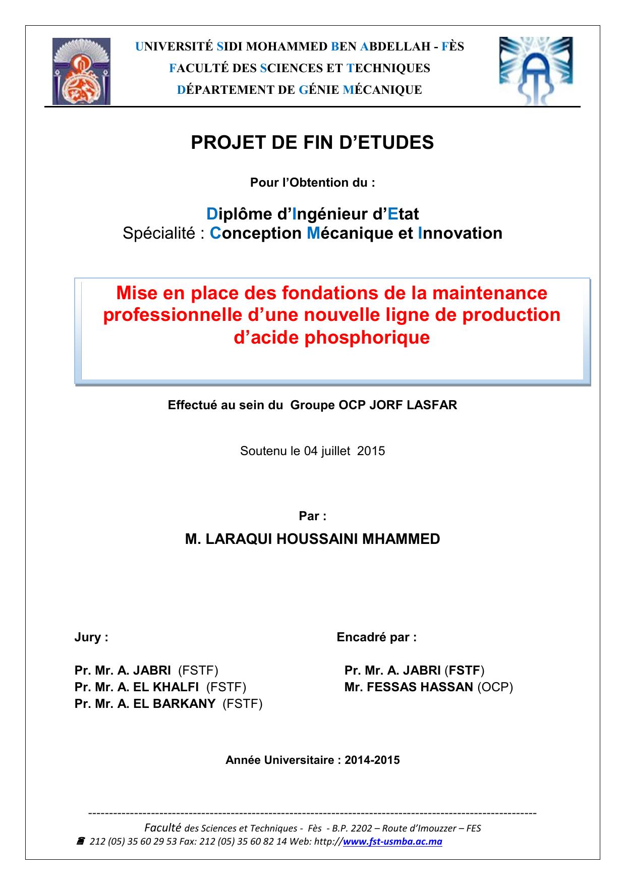 Mise en place des fondations de la maintenance professionnelle d’une nouvelle ligne de production d’acide phosphorique