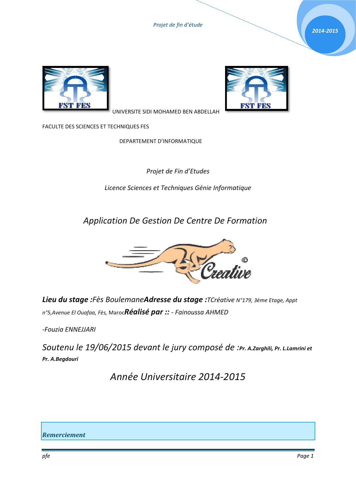 Application De Gestion De Centre De Formation