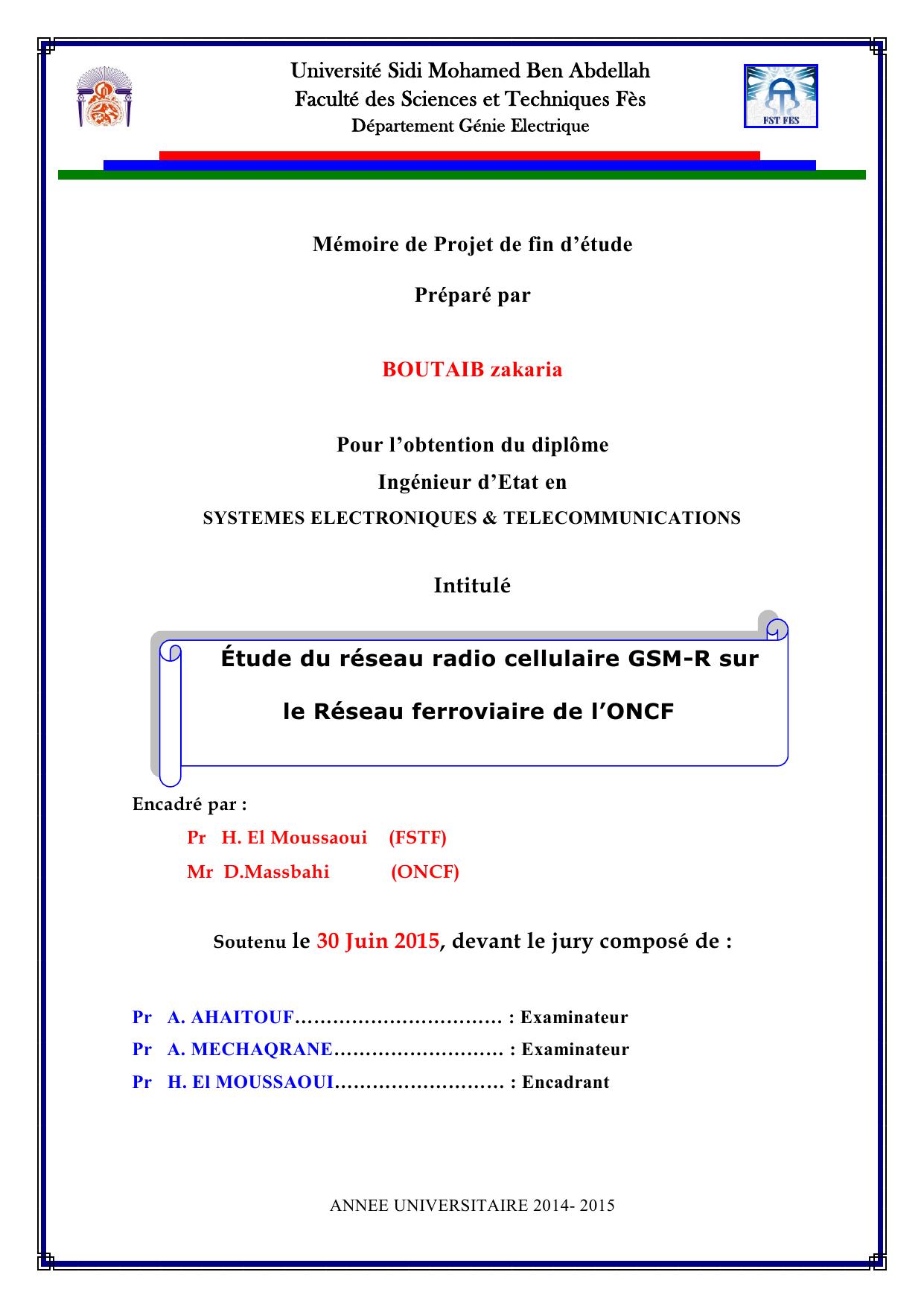 Étude du réseau radio cellulaire GSM-R sur le Réseau ferroviaire de l’ONCF