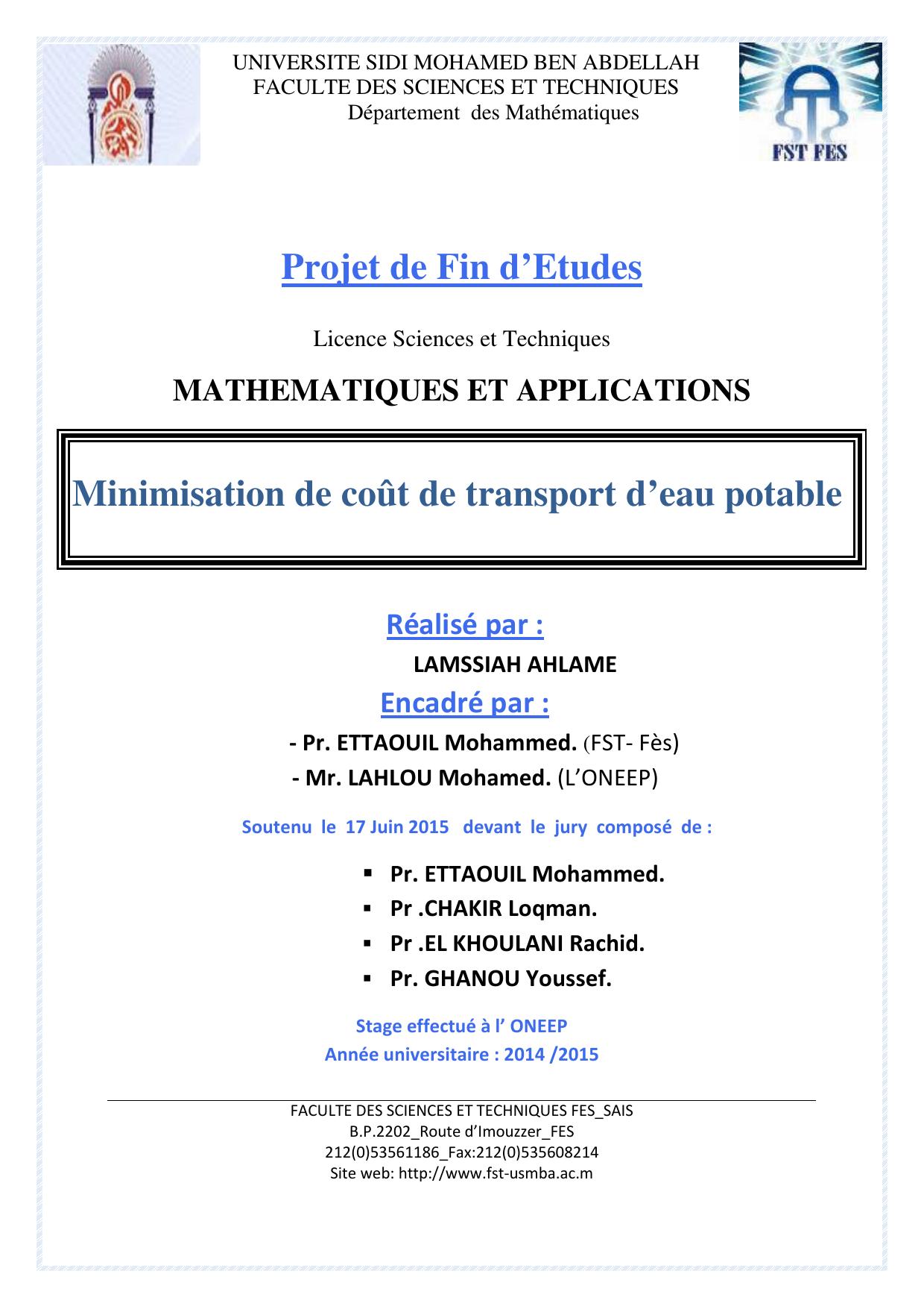 Minimisation de coût de transport d’eau potable