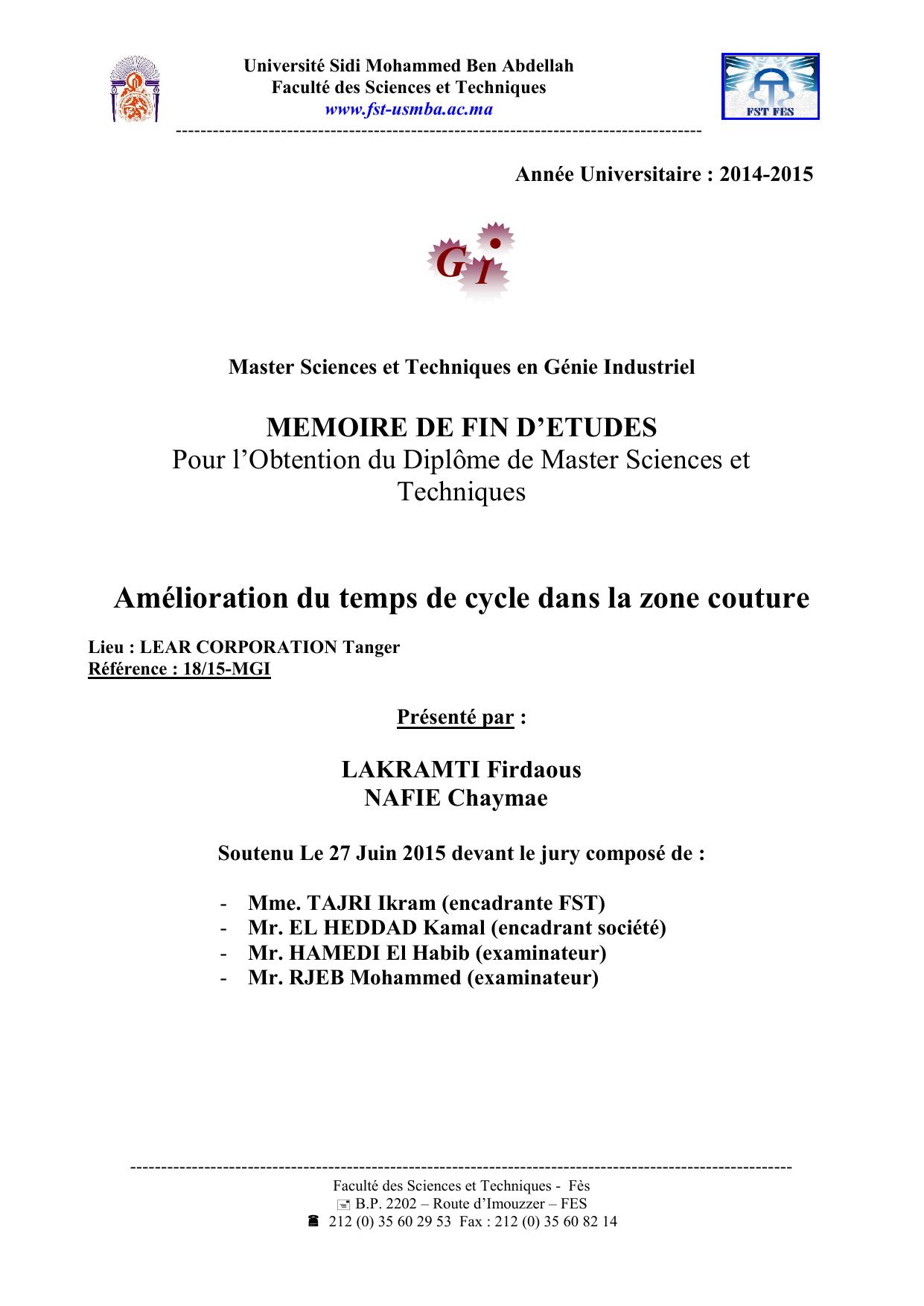 Amélioration du temps de cycle dans la zone couture