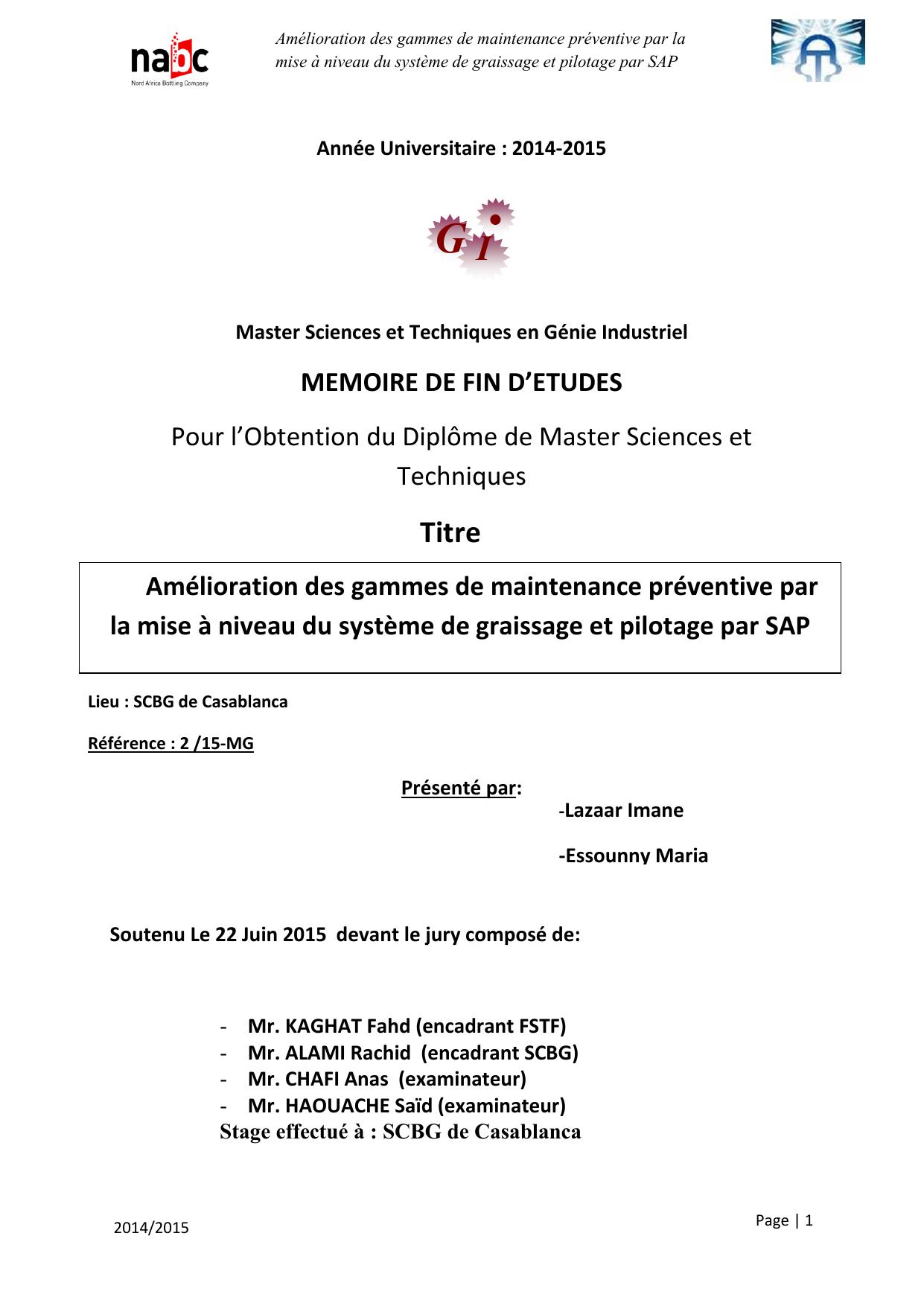 Amélioration des gammes de maintenance préventive par la mise à niveau du système de graissage et pilotage par SAP