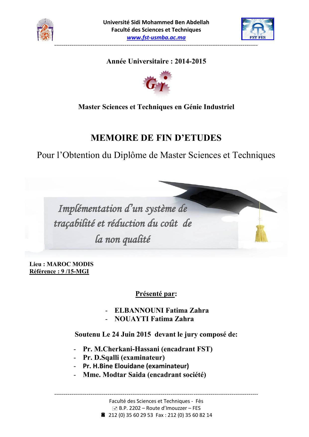 Implémentation d’un système de traçabilité et réduction du coût de la non qualité