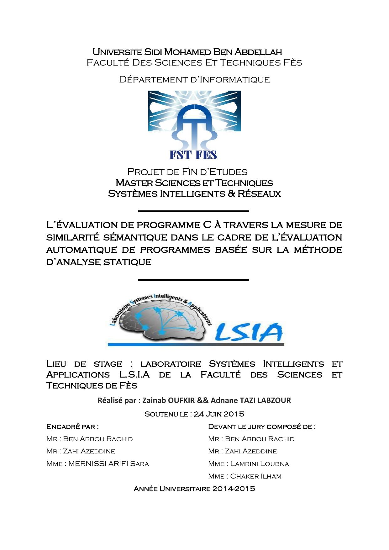 L’évaluation de programme C à travers la mesure de similarité sémantique dans le cadre de l’évaluation automatique de programmes basée sur la méthode d’analyse statique