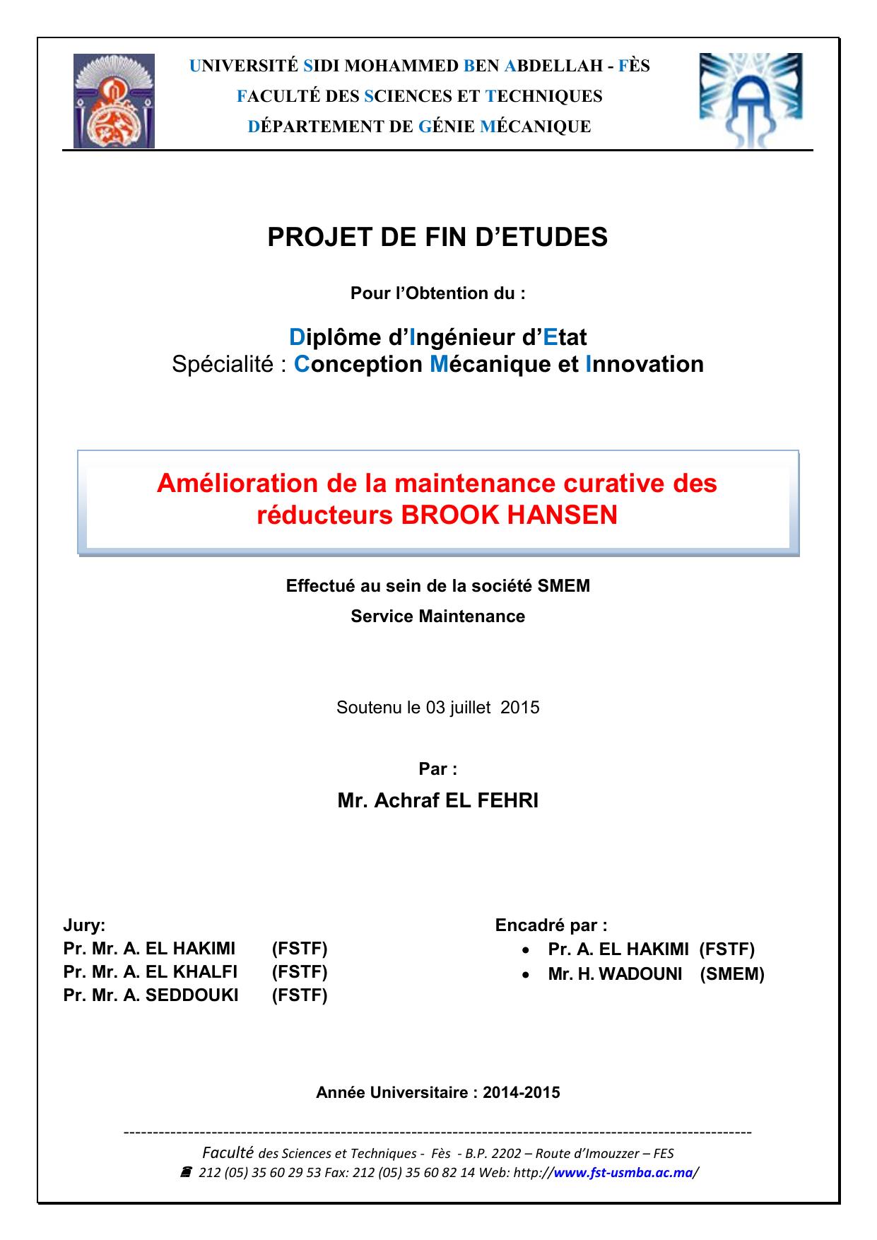 Amélioration de la maintenance curative des réducteurs BROOK HANSEN