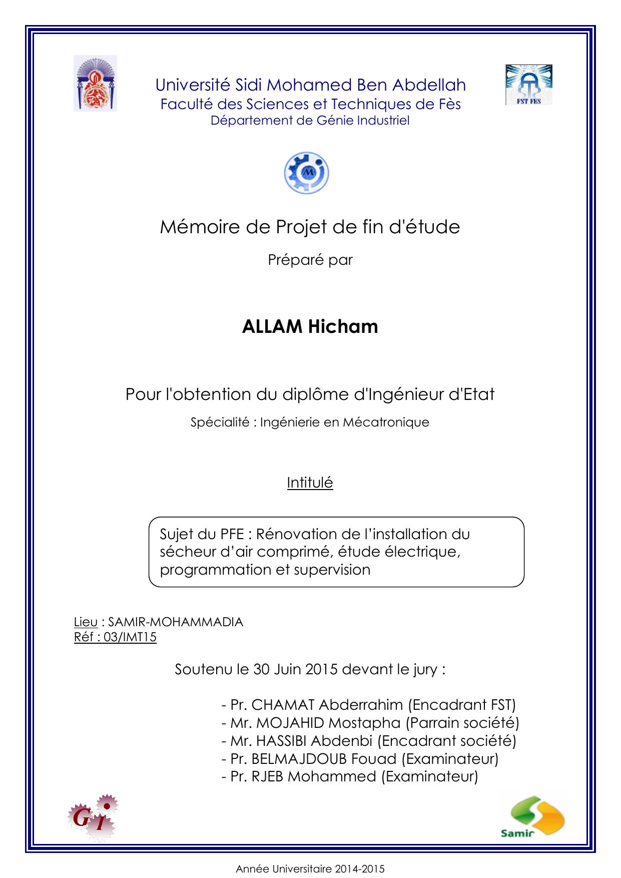 Rénovation de l’installation du sécheur d’air comprimé, étude électrique, programmation et supervision