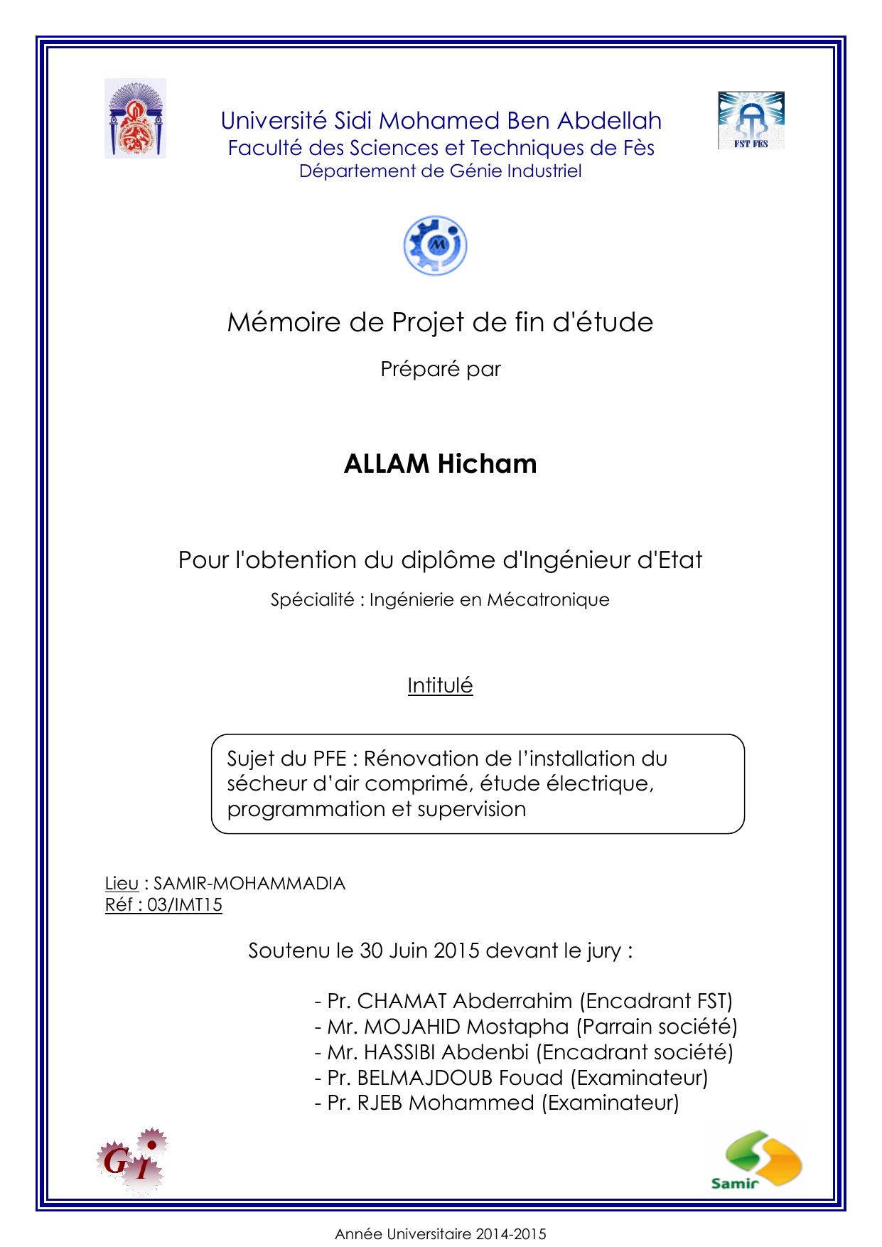 Rénovation de l’installation du sécheur d’air comprimé, étude électrique, programmation et supervision