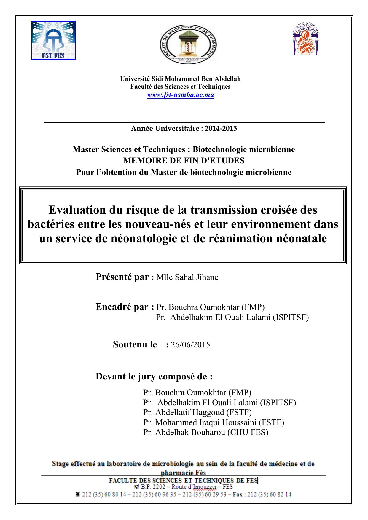 Evaluation du risque de la transmission croisée des bactéries entre les nouveau-nés et leur environnement dans un service de néonatologie et de réanimation néonatale