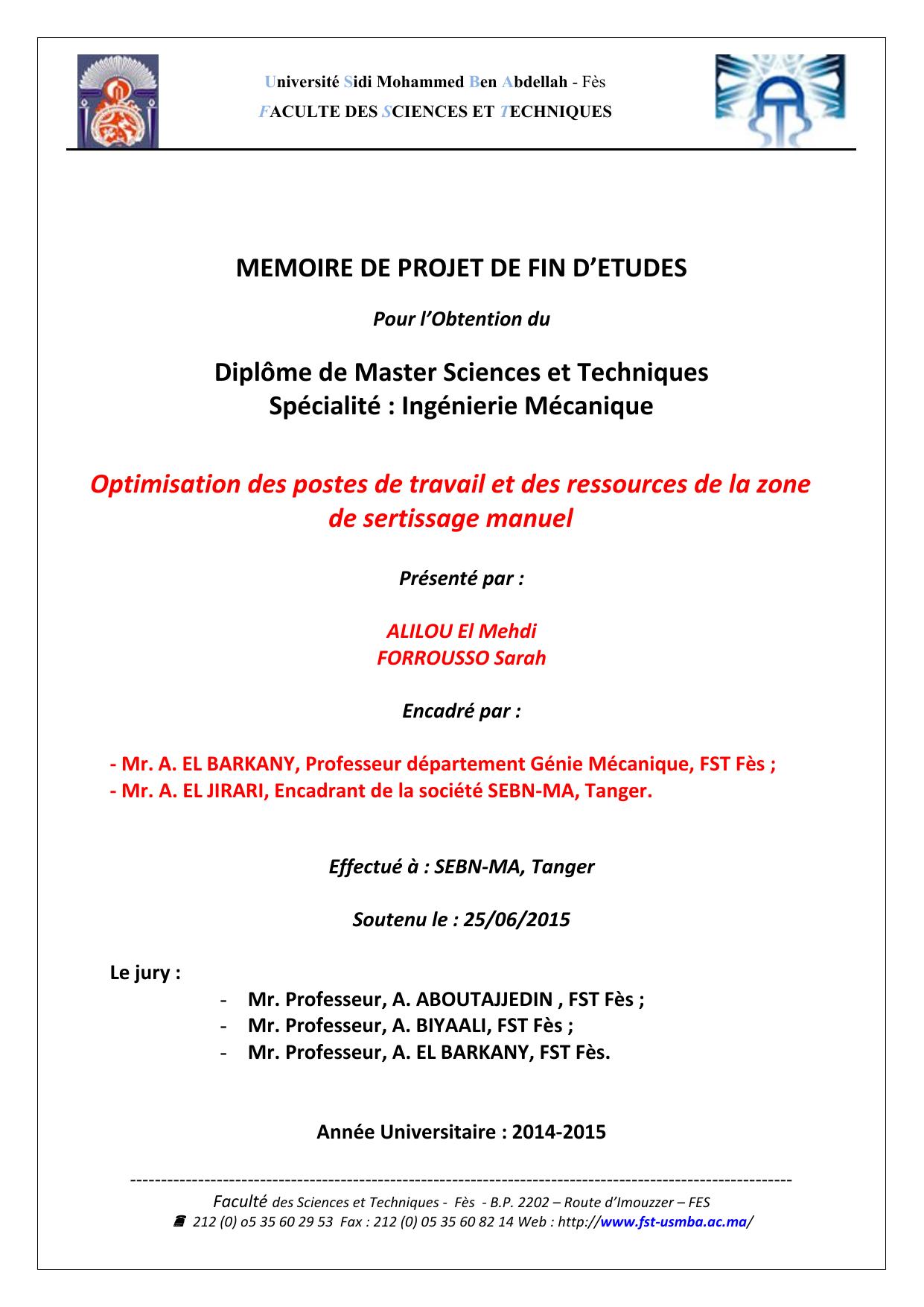 Optimisation des postes de travail et des ressources de la zone de sertissage manuel