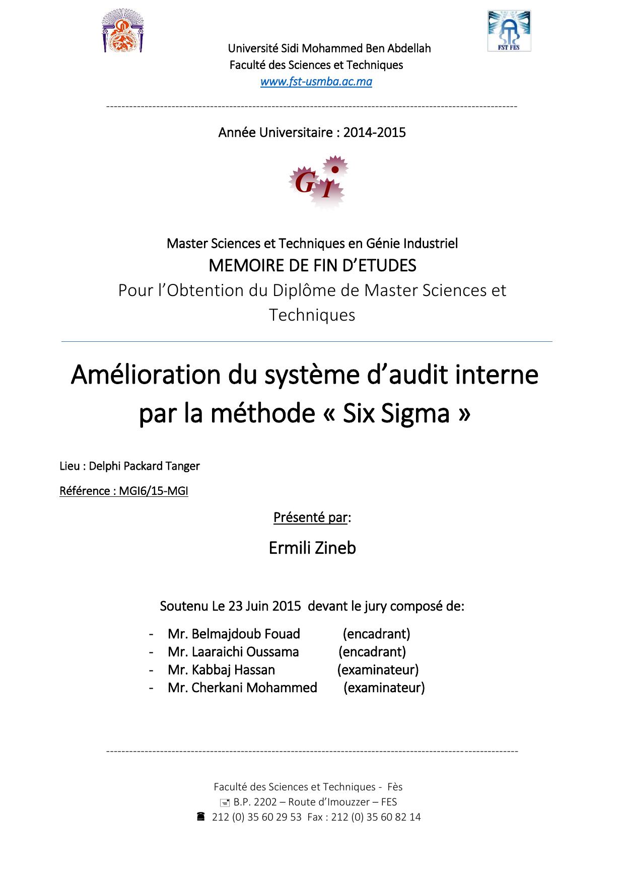 Amélioration du système d’audit interne par la méthode « Six Sigma »