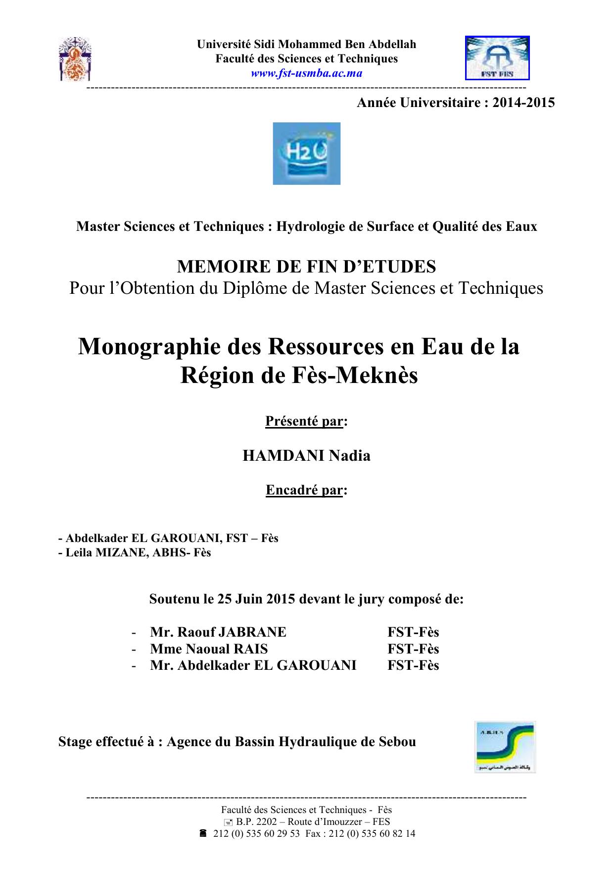 Monographie des Ressources en Eau de la Région de Fès-Meknès