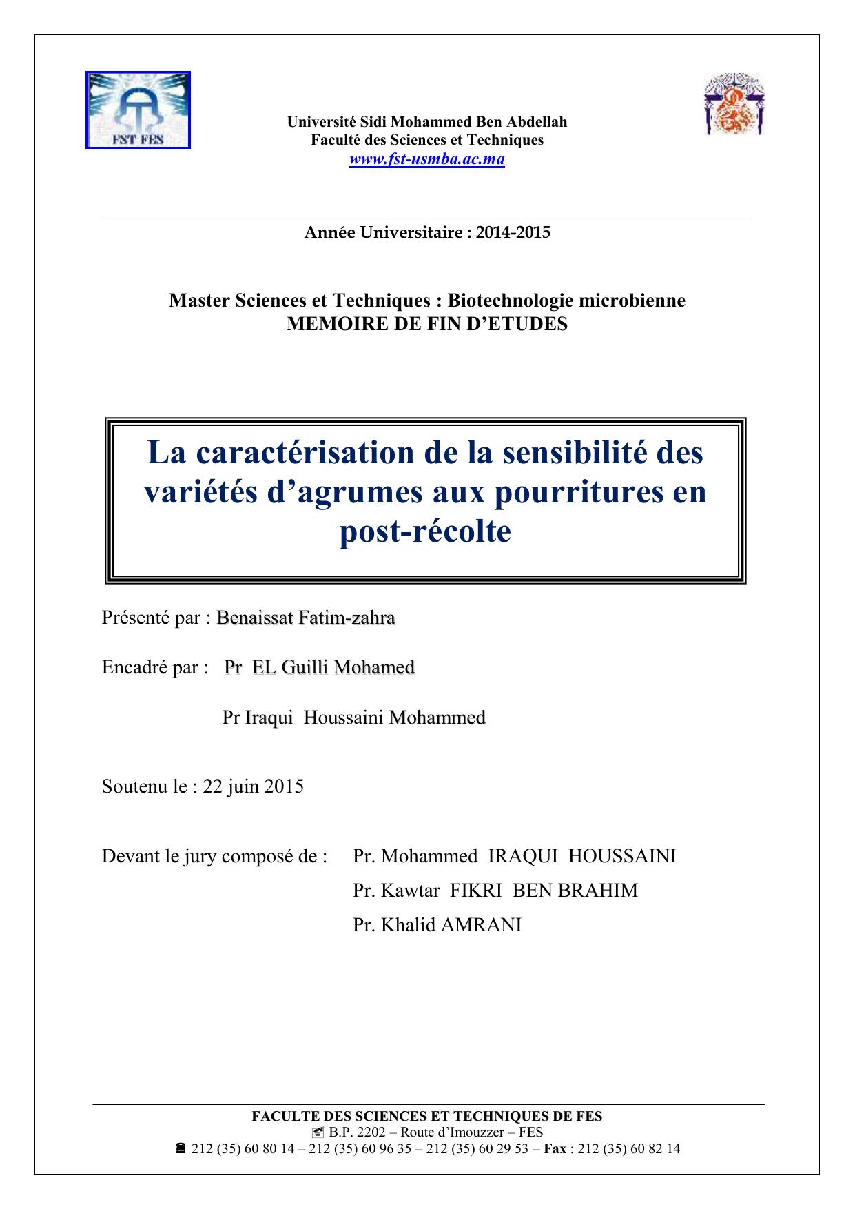 La caractérisation de la sensibilité des variétés d’agrumes aux pourritures en post-récolte