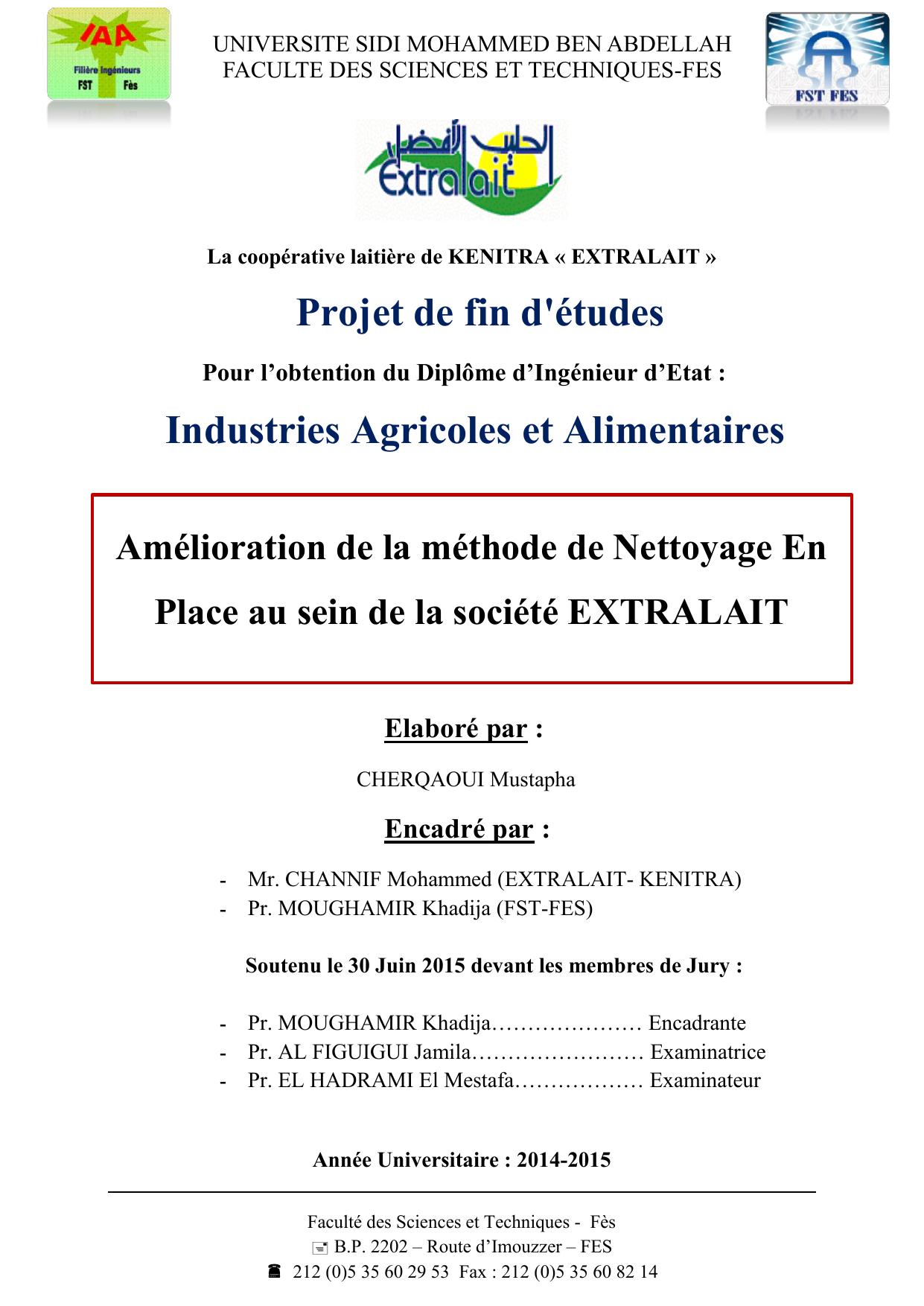 Amélioration de la méthode de Nettoyage En Place au sein de la société EXTRALAIT