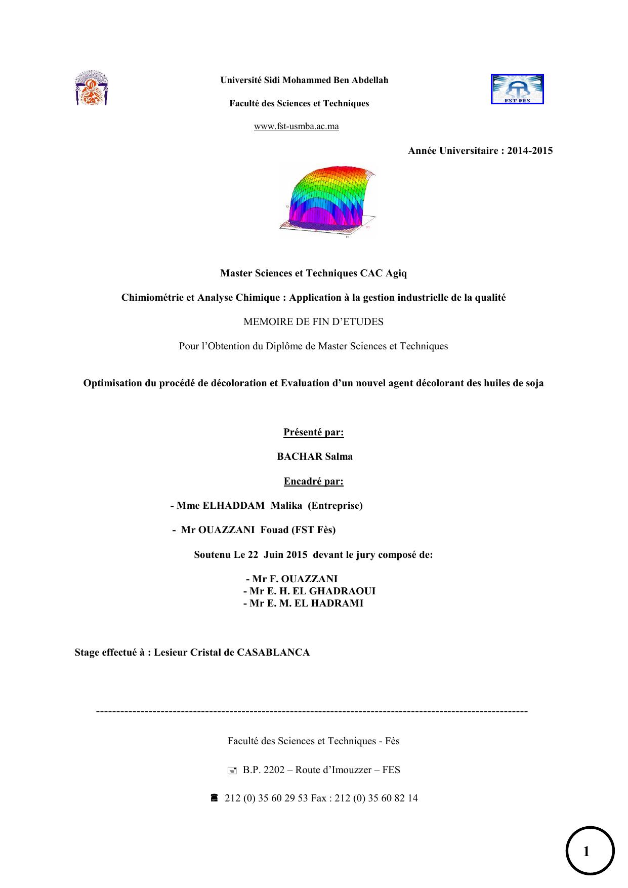 Optimisation du procédé de décoloration et Evaluation d’un nouvel agent décolorant des huiles de soja