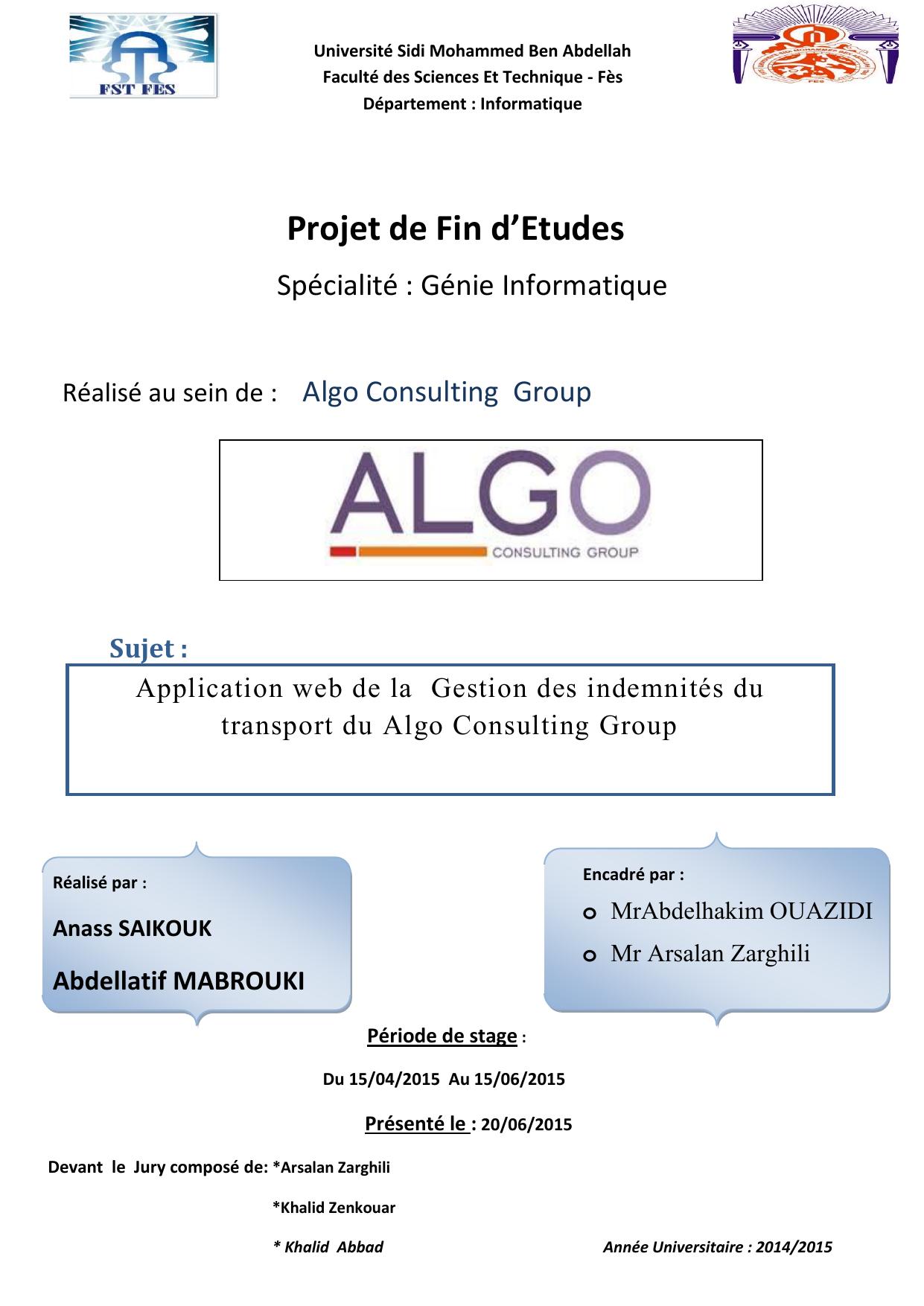 Application web de la Gestion des indemnités du transport du Algo Consulting Group