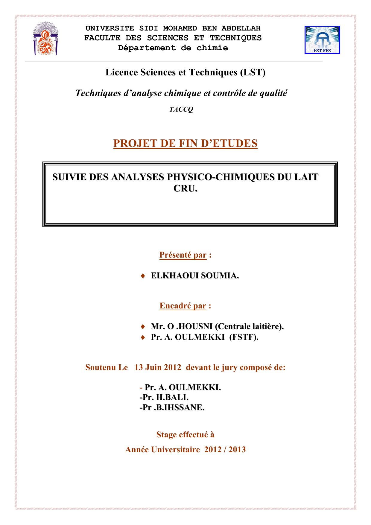 Suivi des analyses physico-chimiques au lait cru