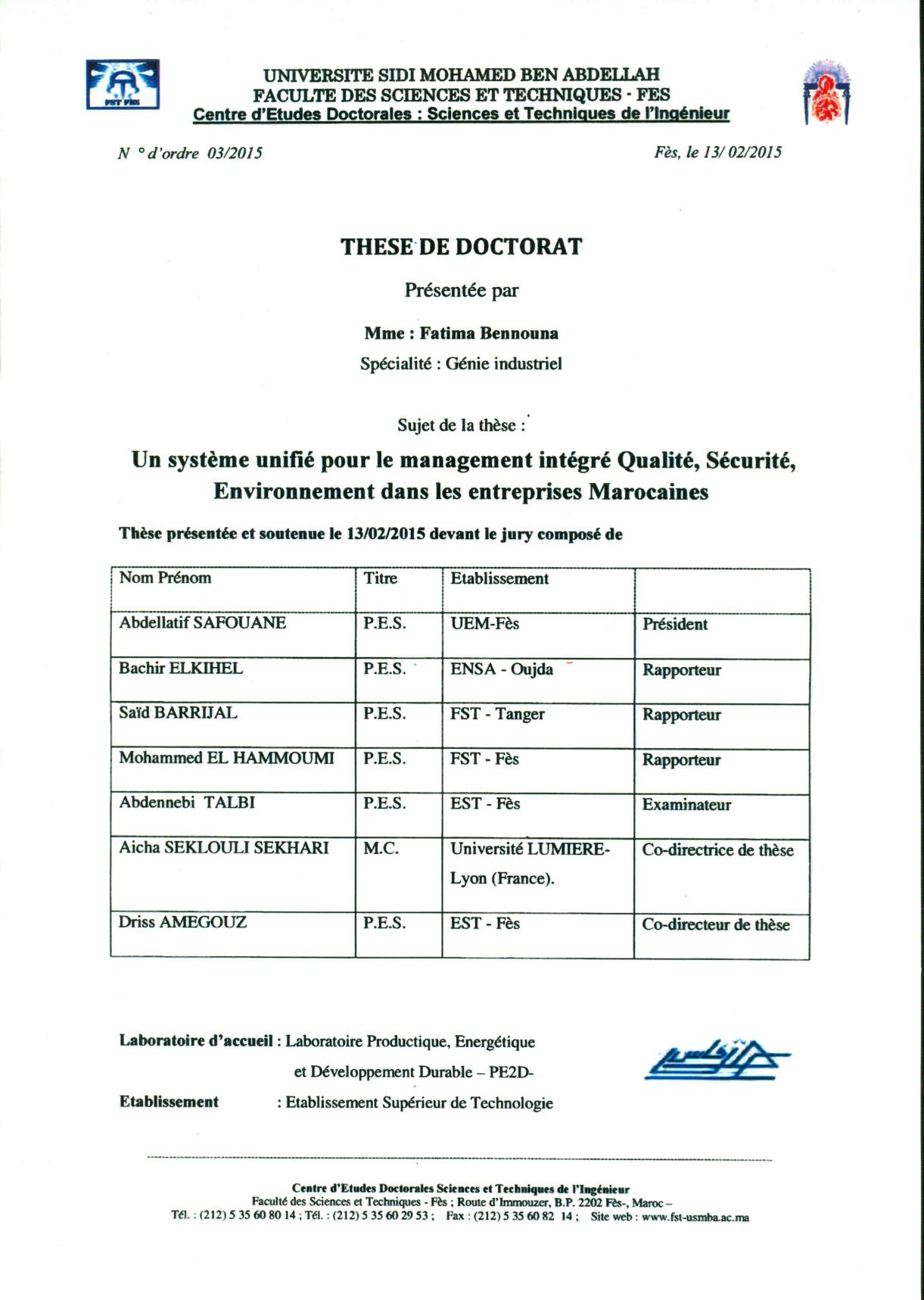 Un système unifié pour le management intégré qualité, Sécurité, Environnement dans les entreprises Marocaines