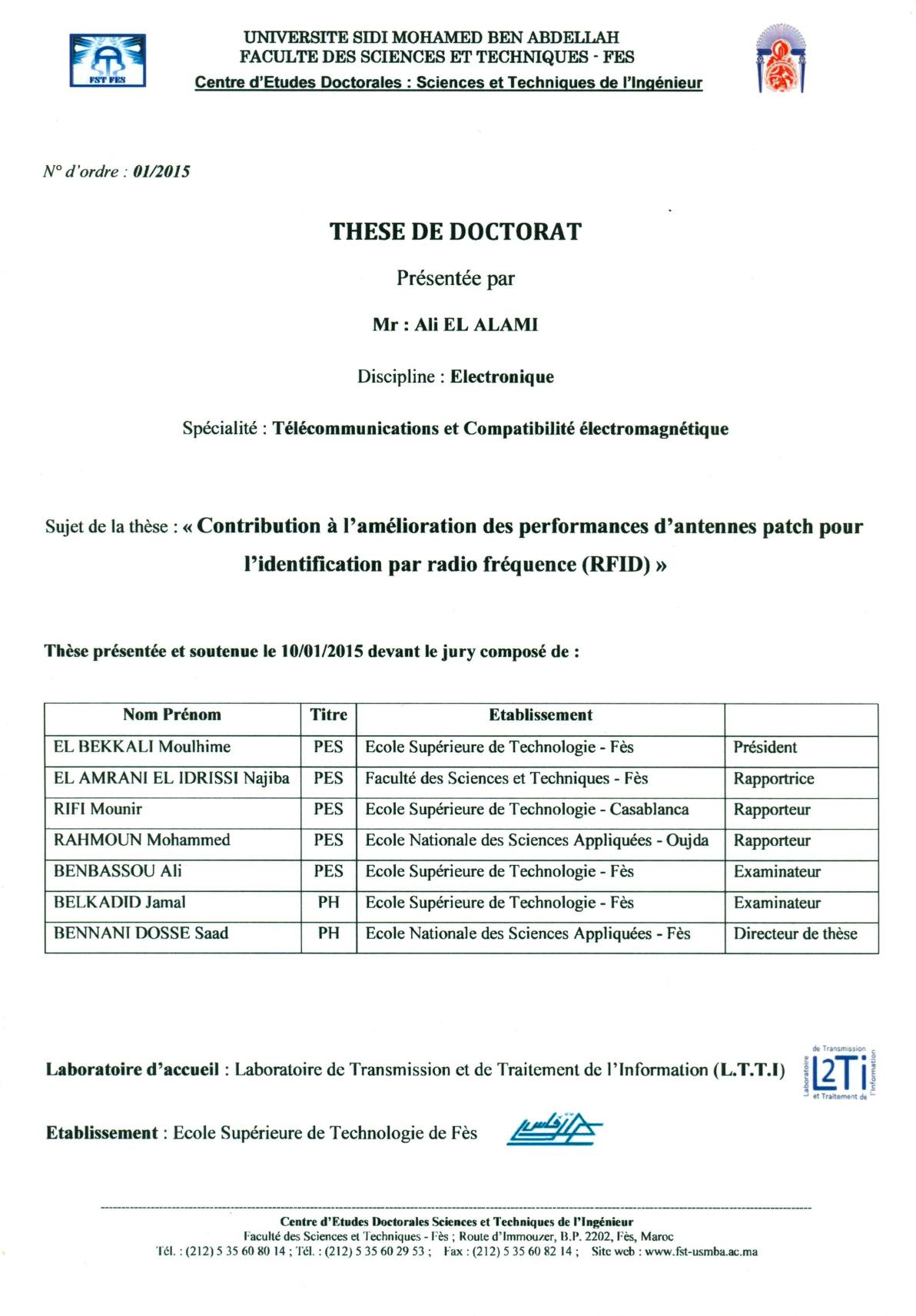 Contribution à l'amélioration des performances d'antennes patch pour l'idetification par radio fréquence (RFID)