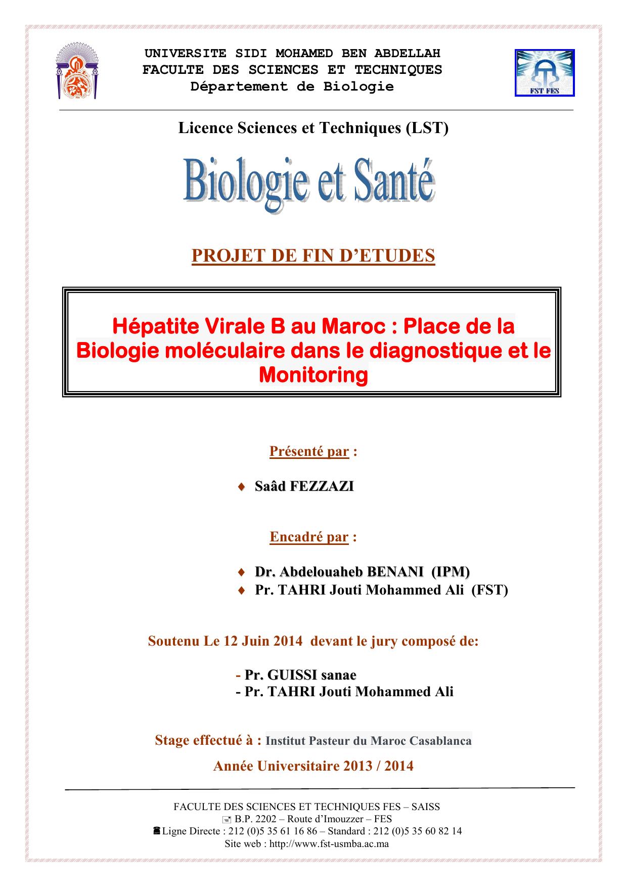 Hépatite Virale B au Maroc : Place de la Biologie moléculaire dans le diagnostique et le Monitoring