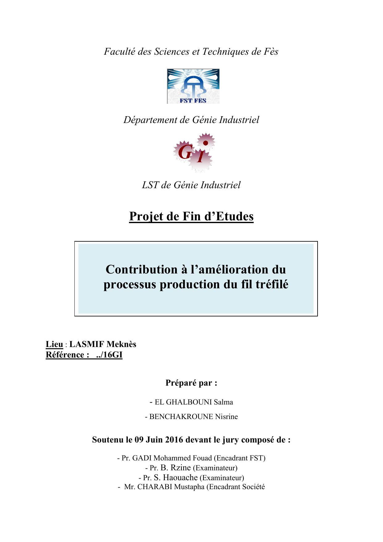 Contribution à l’amélioration du processus production du fil tréfilé