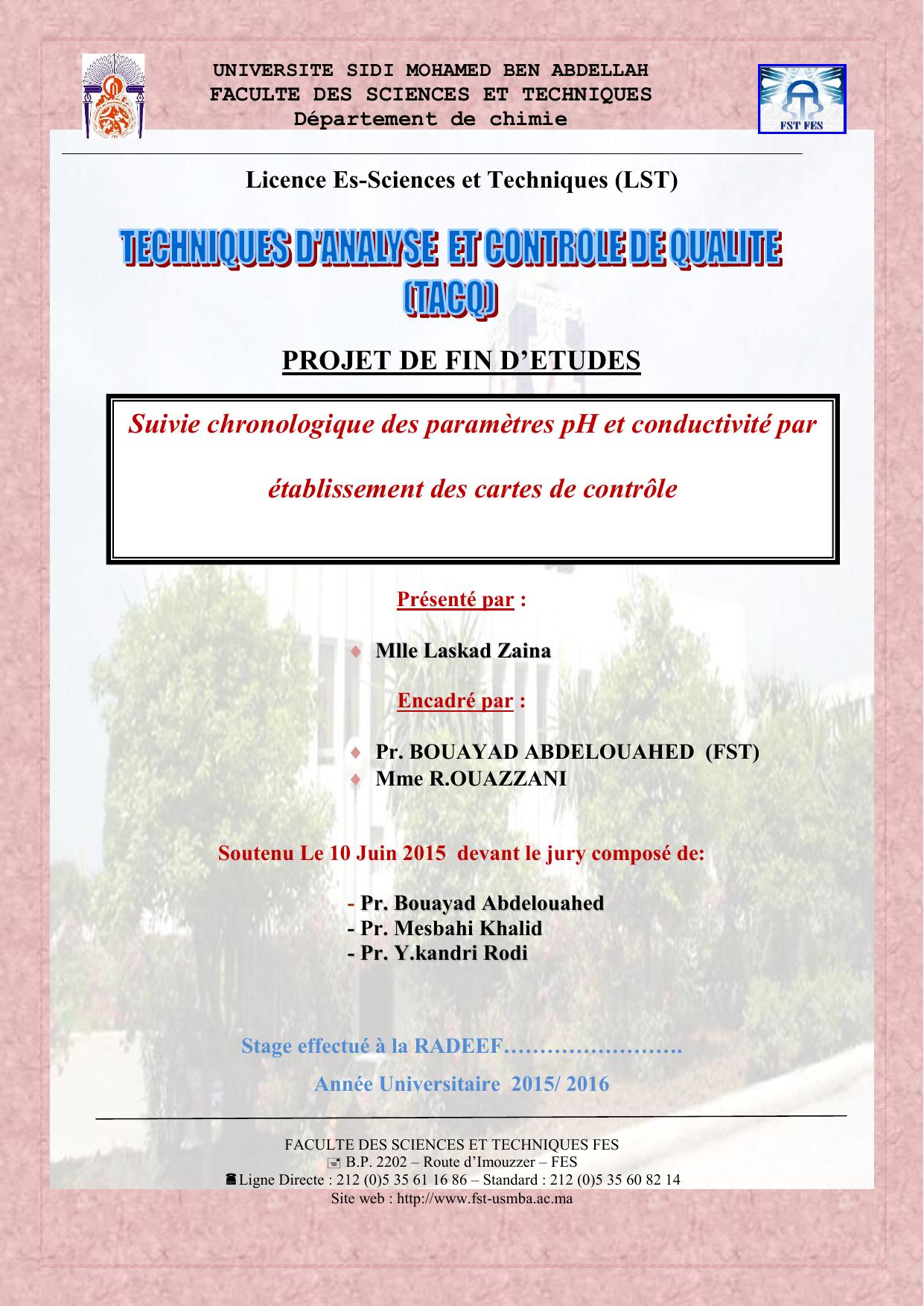 Suivie chronologique des paramètres pH et conductivité par conductivité par établissement des cartes de contrôle