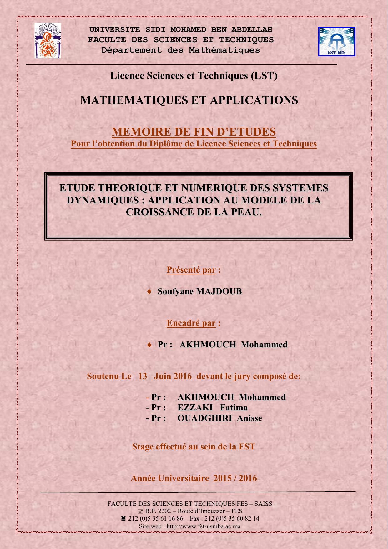 Etude théorique et numérique des systèmes dynamiques: application au modèle de la croissance de la peau