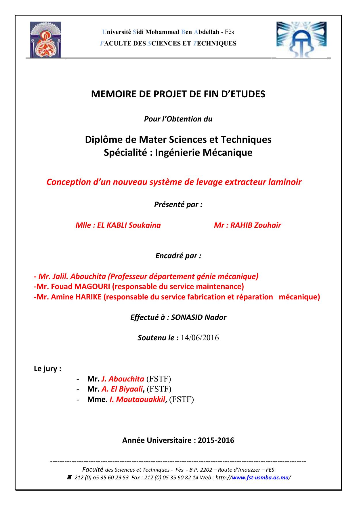 Conception d’un nouveau système de levage extracteur laminoir